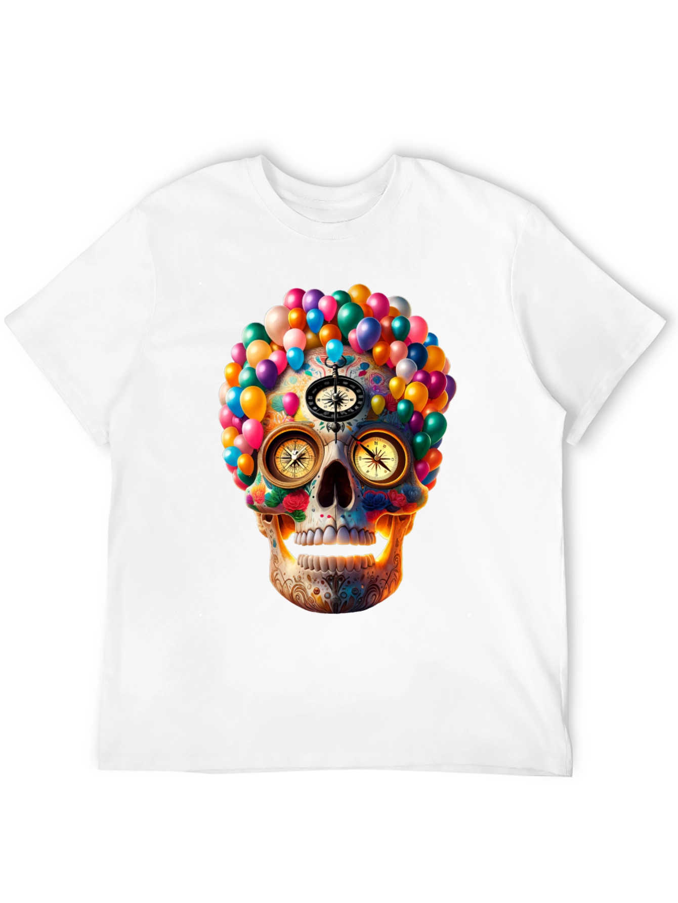 Colorful Skull Compass Graphic T-Shirt