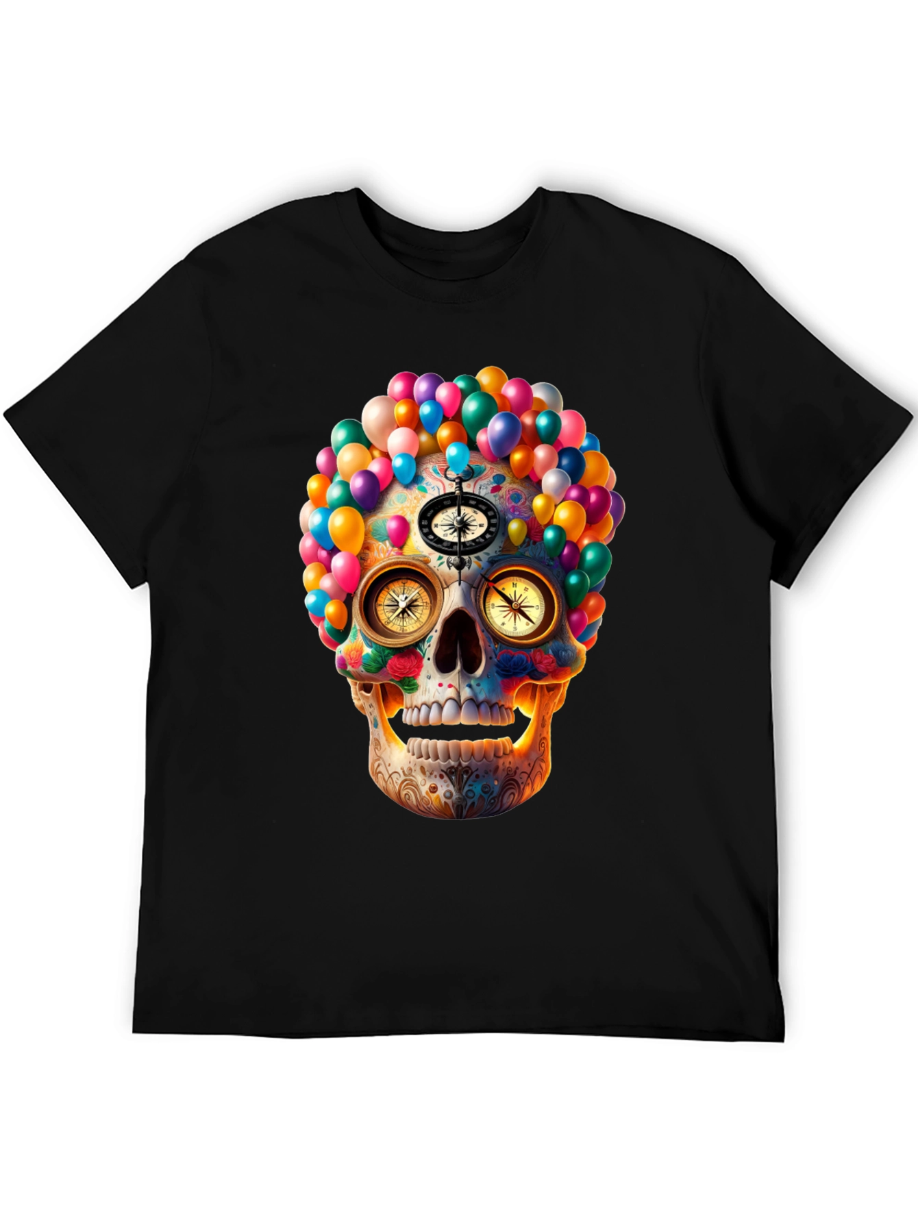 Colorful Skull Compass Graphic T-Shirt