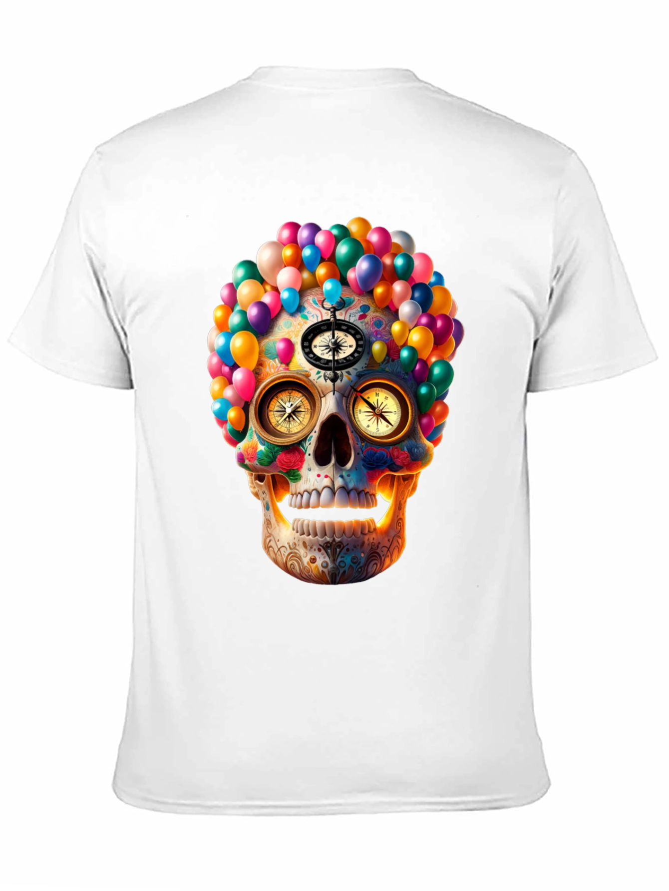 Colorful Skull Compass Graphic T-Shirt