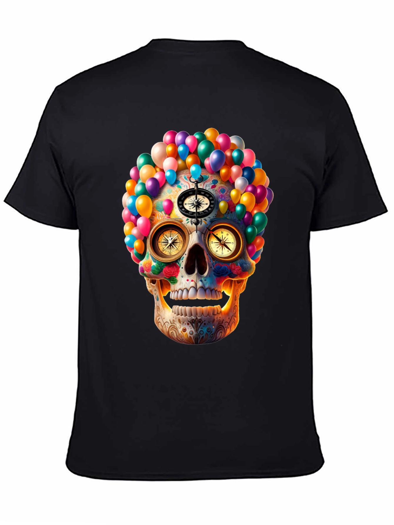 Colorful Skull Compass Graphic T-Shirt