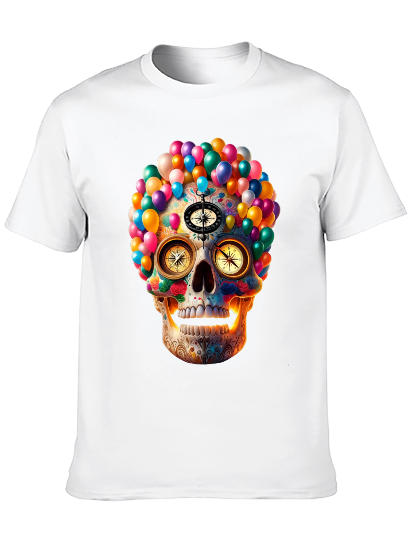 Colorful Skull Compass Graphic T-Shirt
