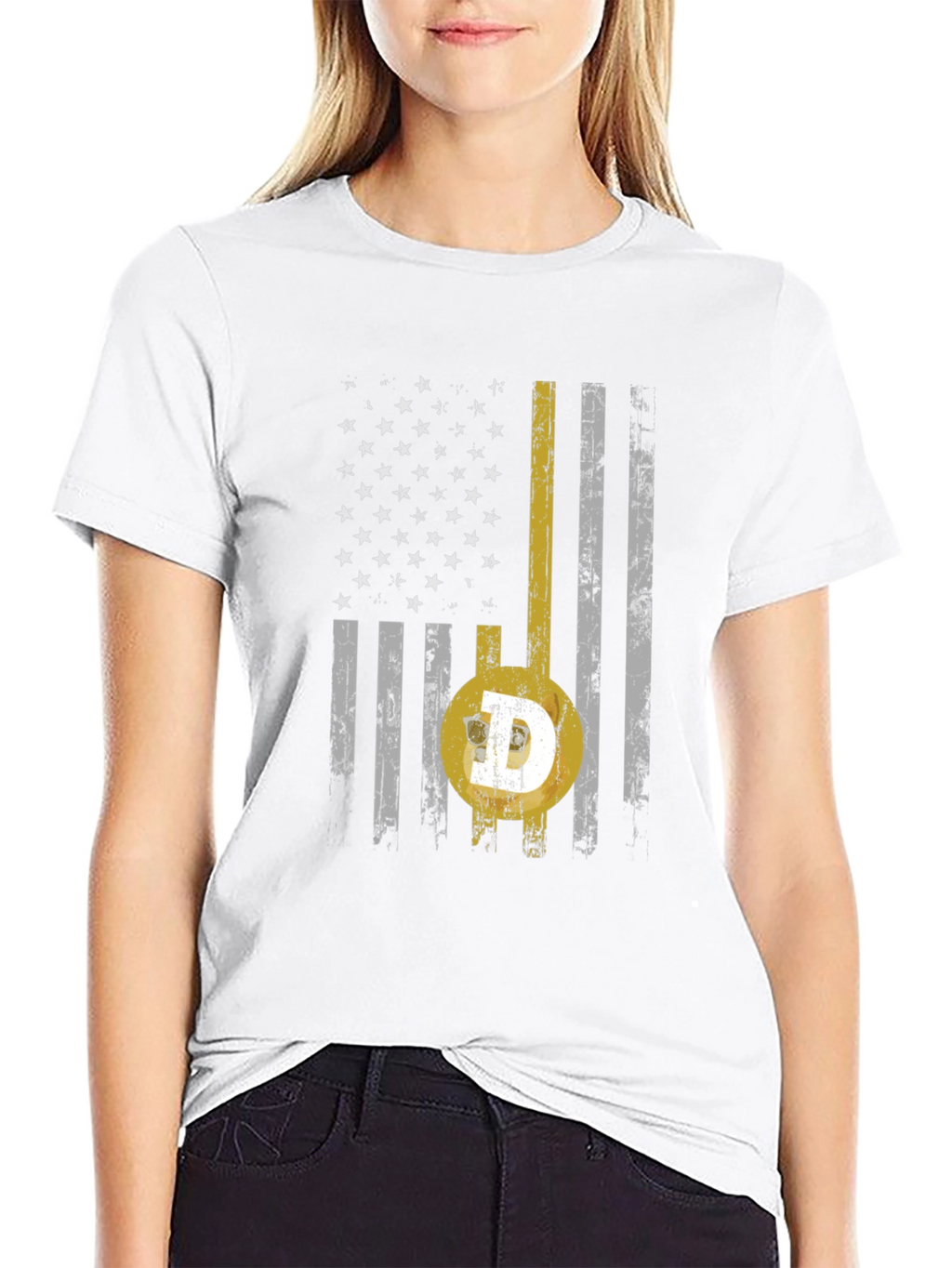 Dogecoin USA Flag Graphic Tee - Black