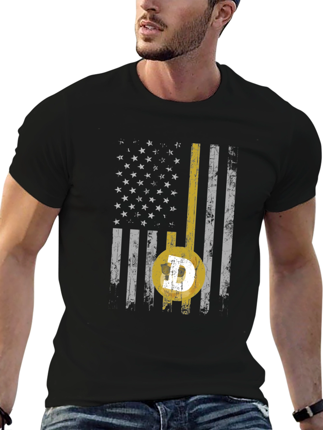 Dogecoin USA Flag Graphic Tee - Black
