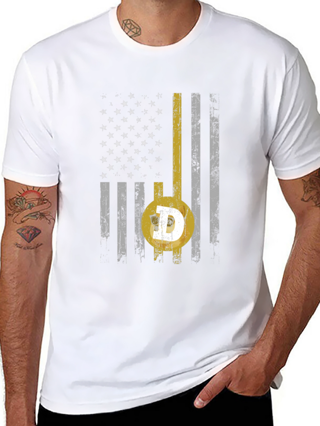 Dogecoin USA Flag Graphic Tee - Black