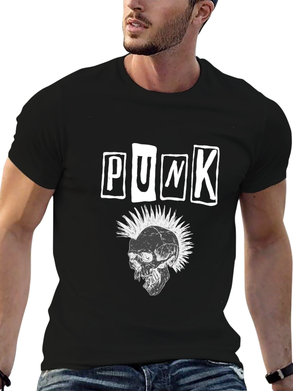Punk Skull Graphic T-Shirt - Black