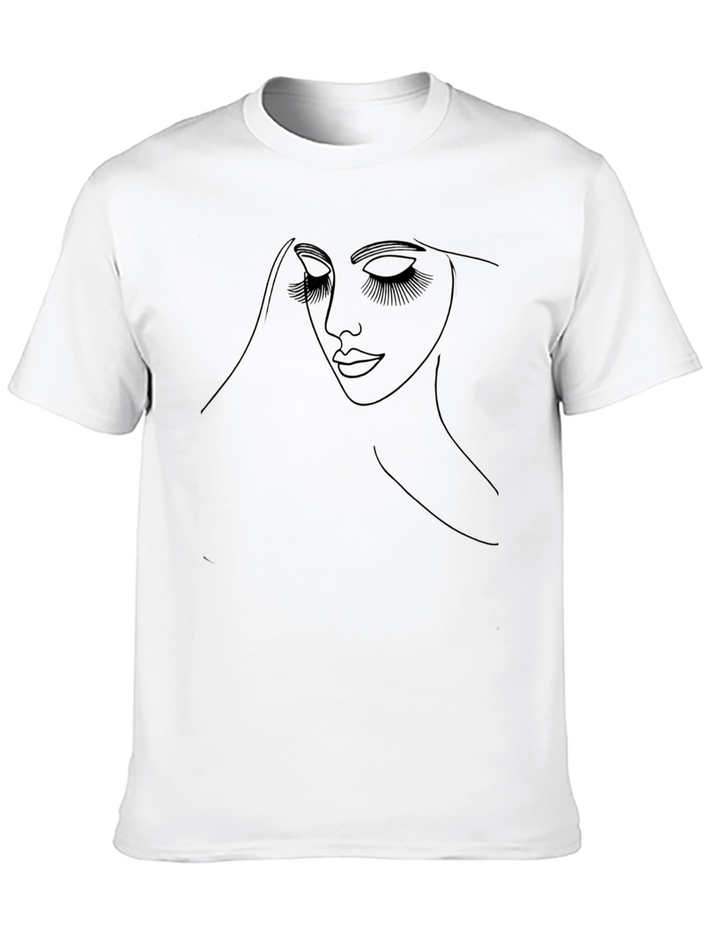 Minimalist Woman Face Line Art Black T-Shirt