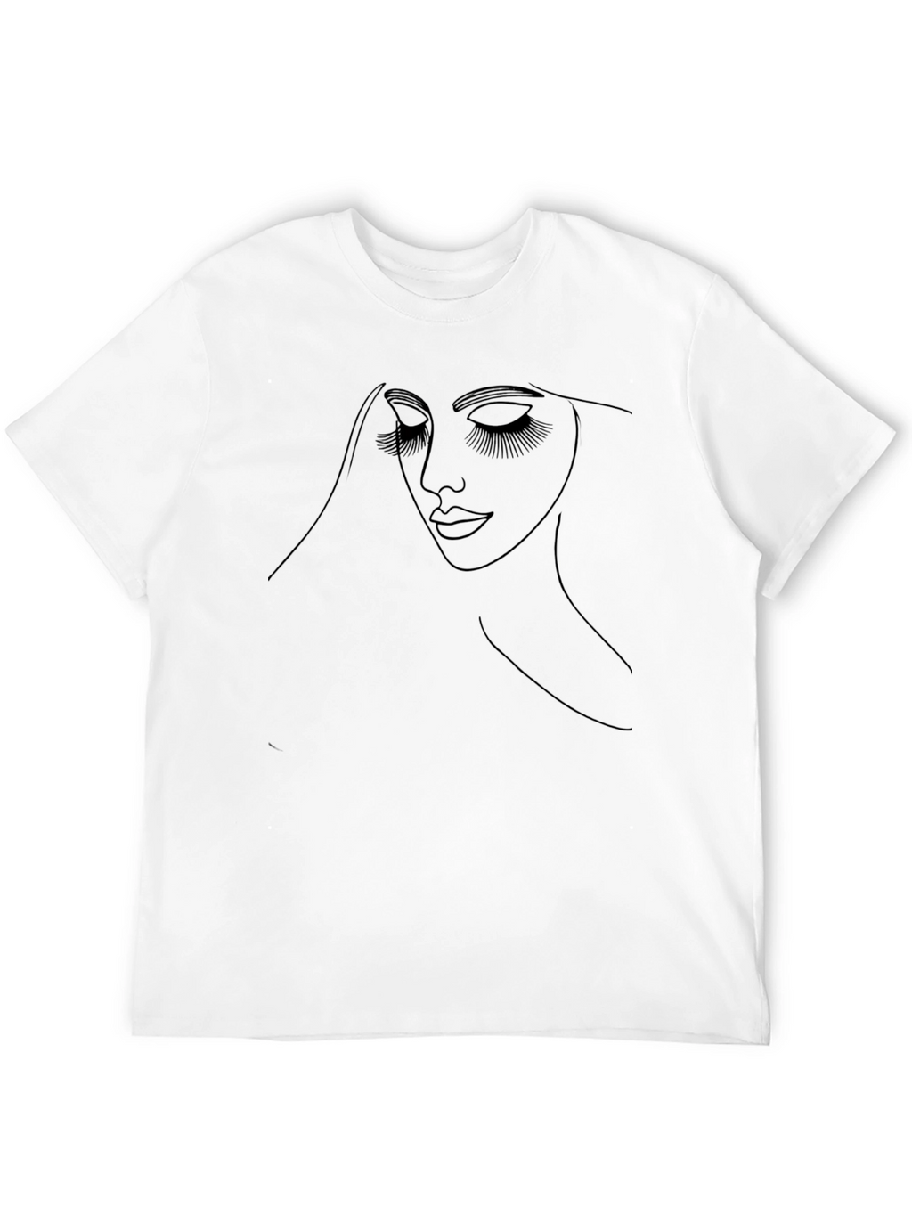 Minimalist Woman Face Line Art Black T-Shirt