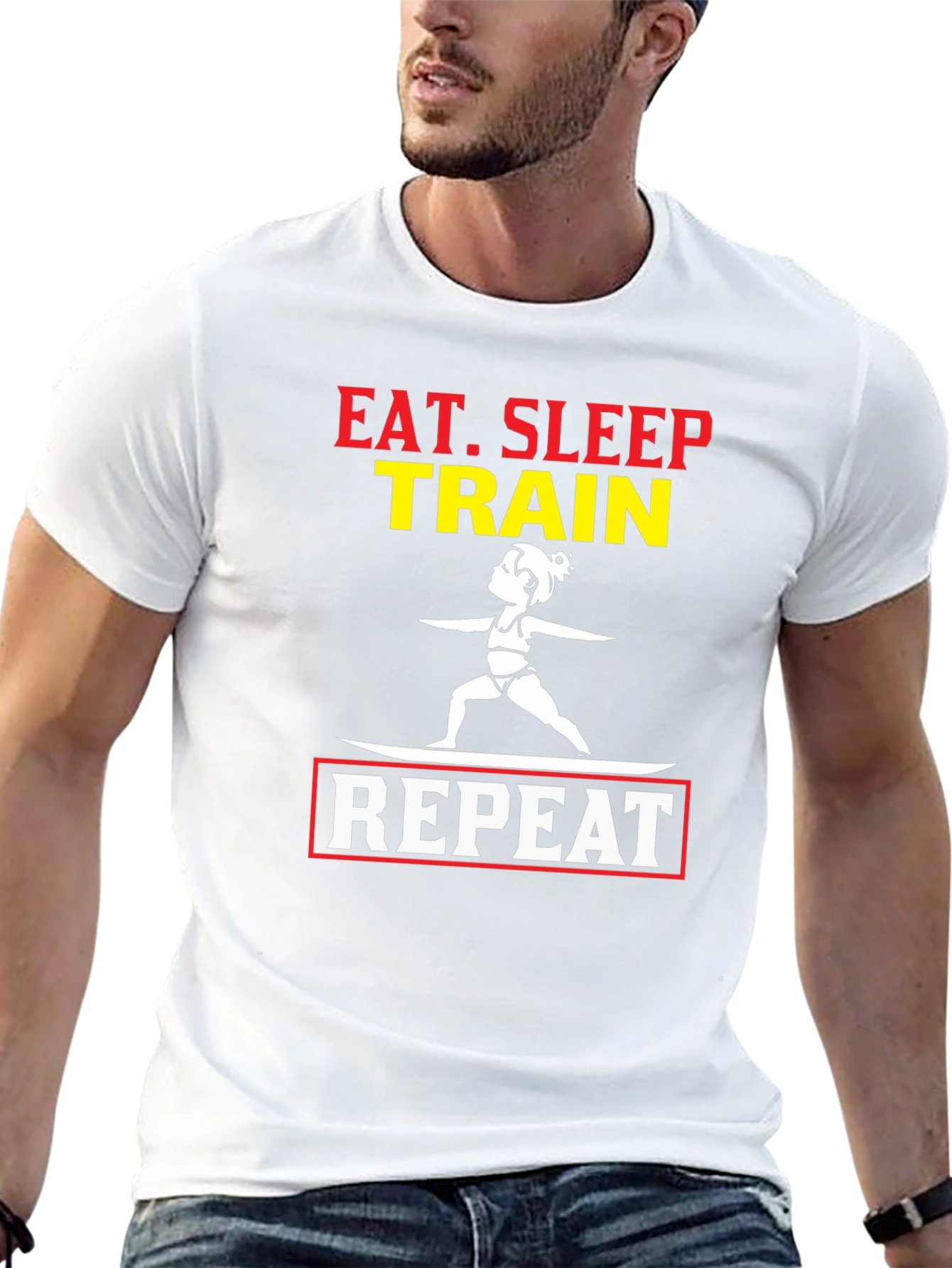Eat Sleep Train Repeat Graphic T-Shirt - Black