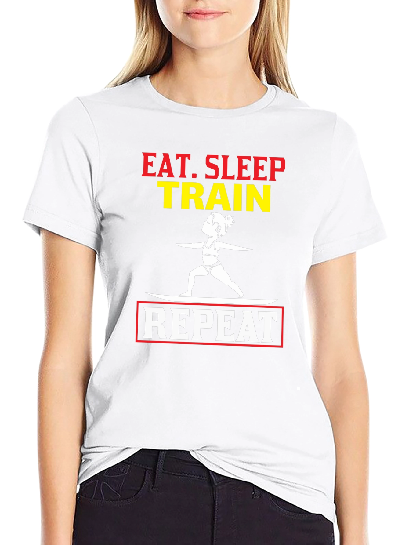 Eat Sleep Train Repeat Graphic T-Shirt - Black
