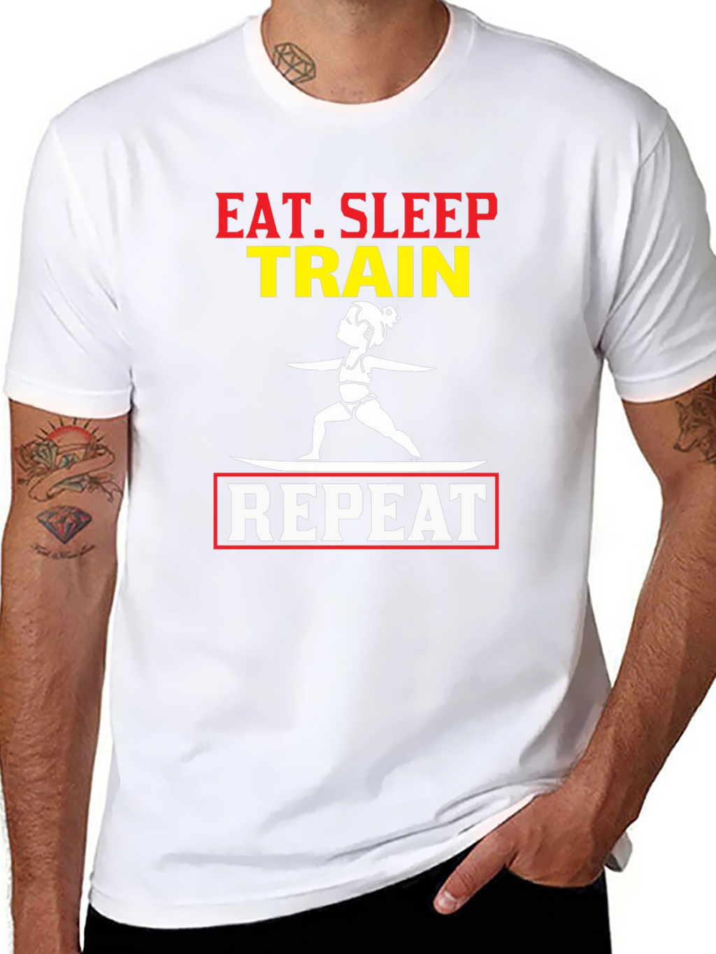 Eat Sleep Train Repeat Graphic T-Shirt - Black