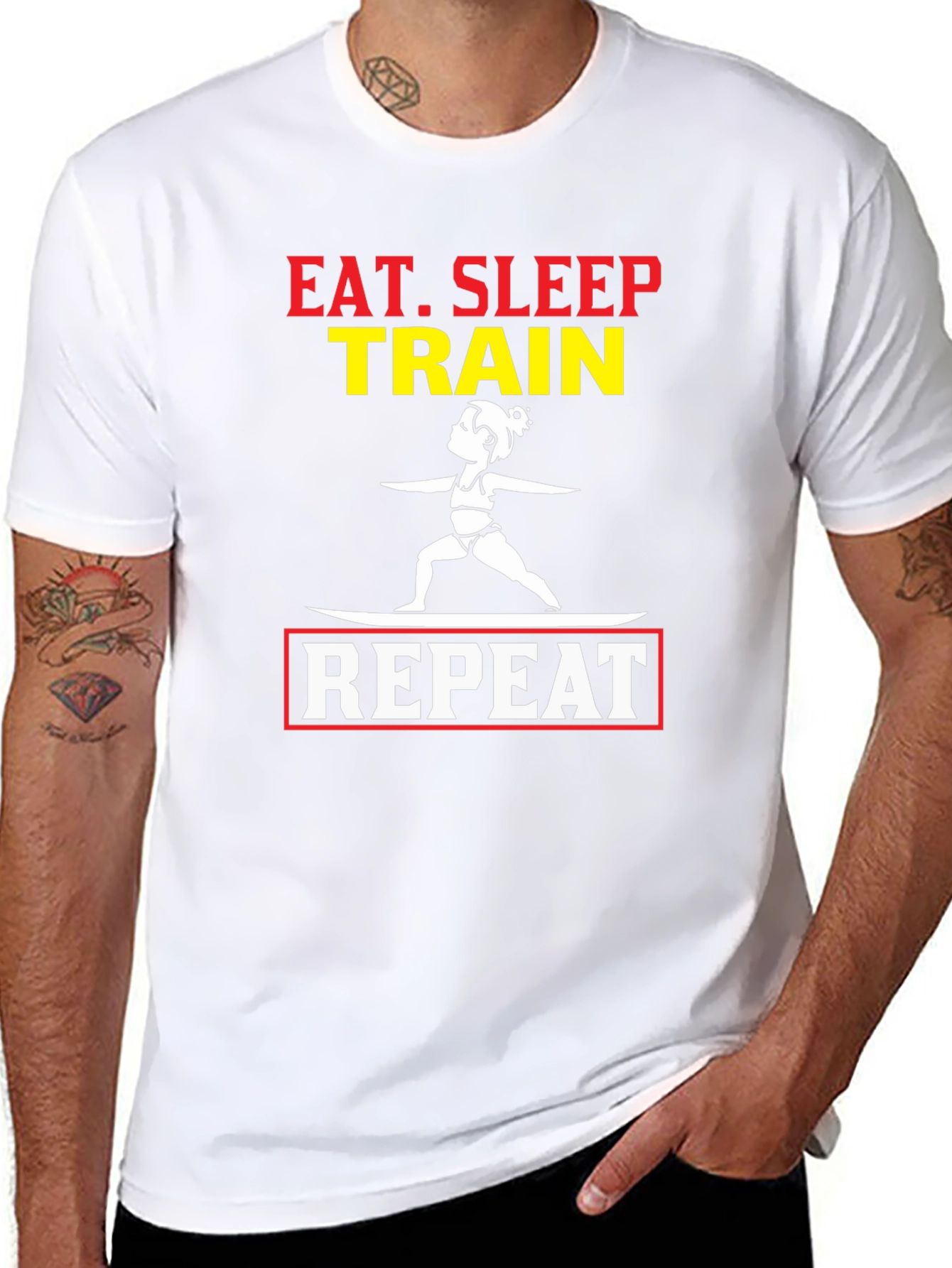 Eat Sleep Train Repeat Graphic T-Shirt - Black