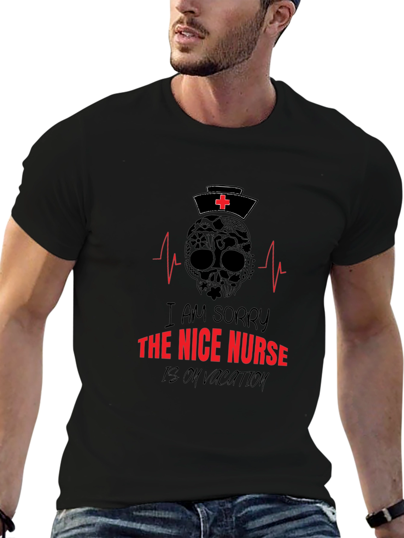 Nice Nurse on Vacation T-Shirt: Skull Graphic