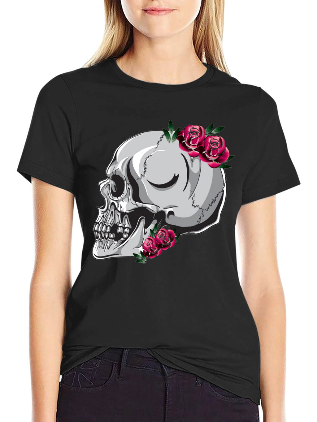 Skull and Roses Graphic Tee - Unique Design