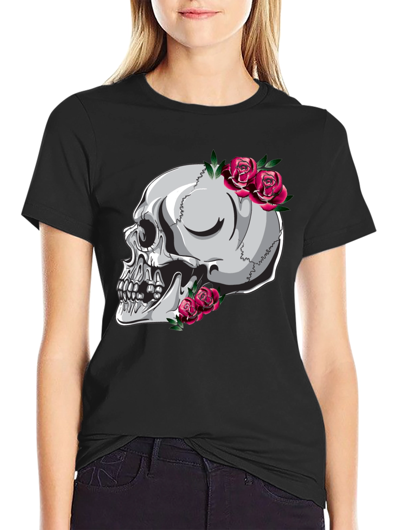 Skull and Roses Graphic Tee - Unique Design