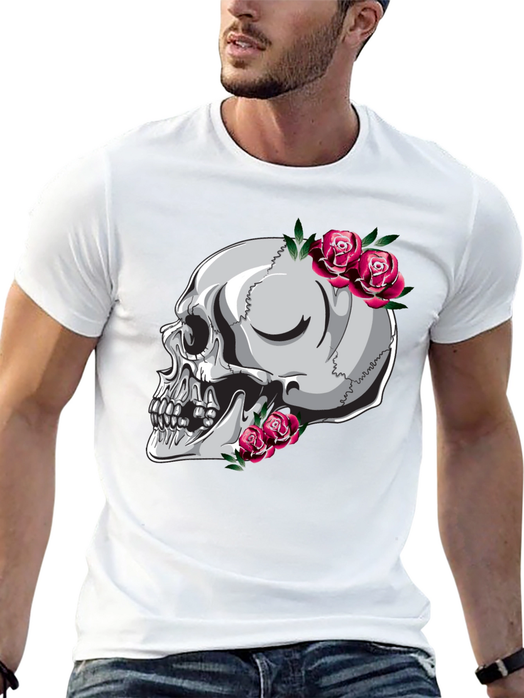 Skull and Roses Graphic Tee - Unique Design