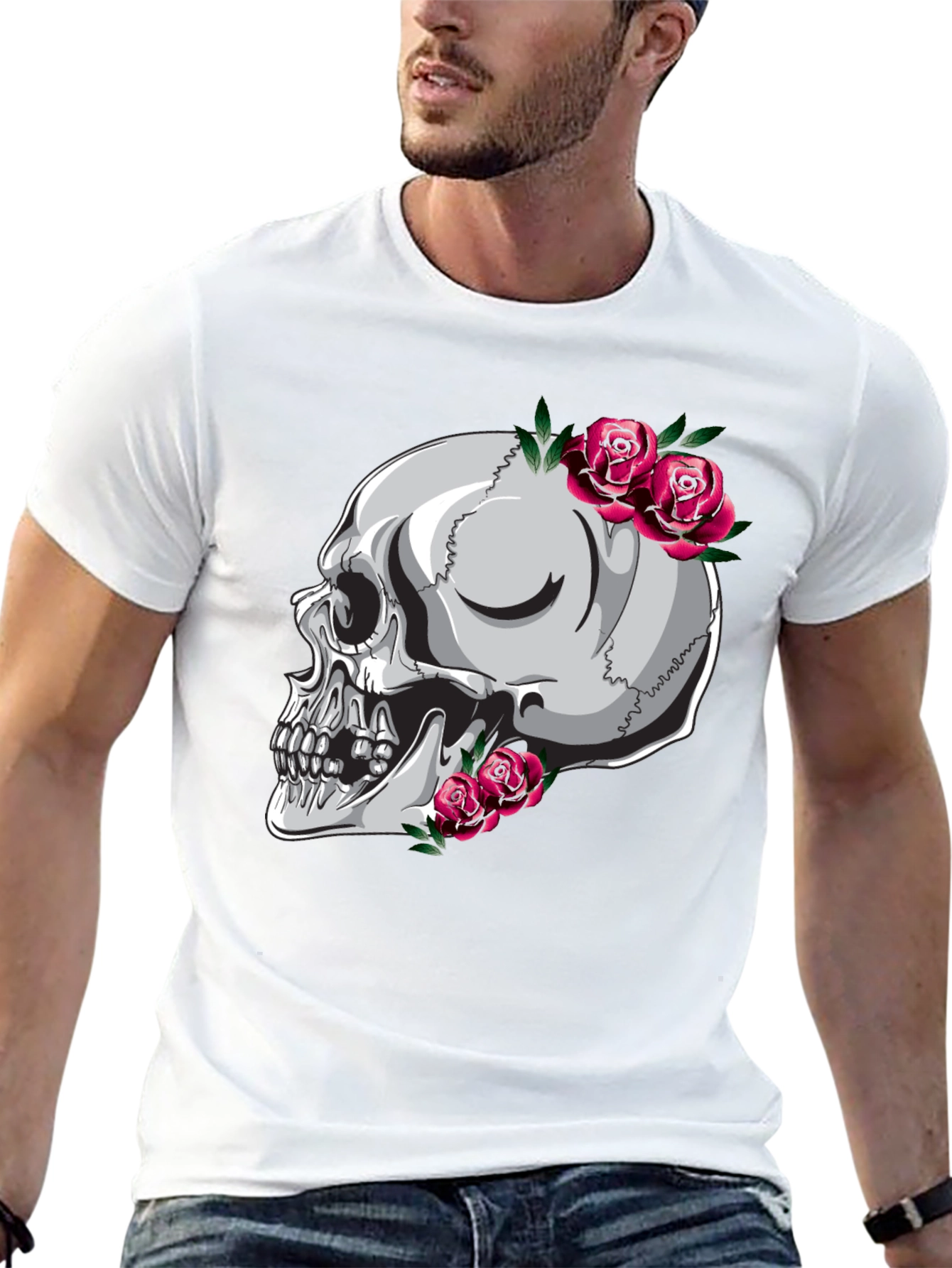Skull and Roses Graphic Tee - Unique Design