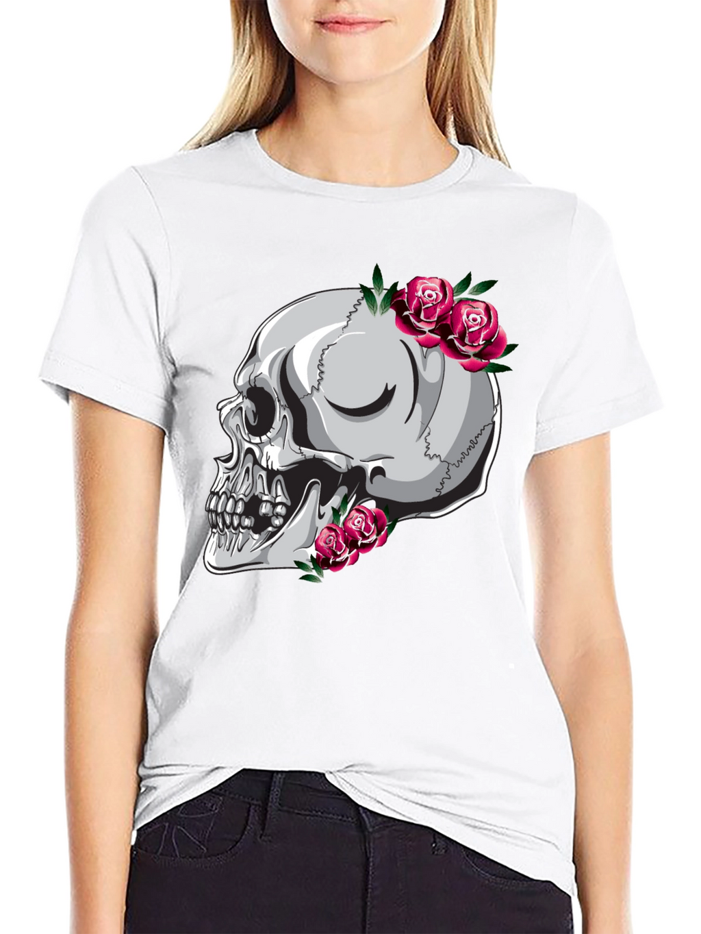 Skull and Roses Graphic Tee - Unique Design