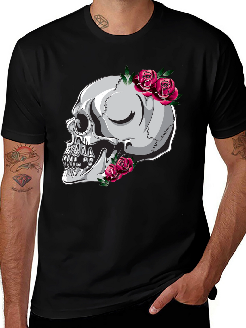 Skull and Roses Graphic Tee - Unique Design