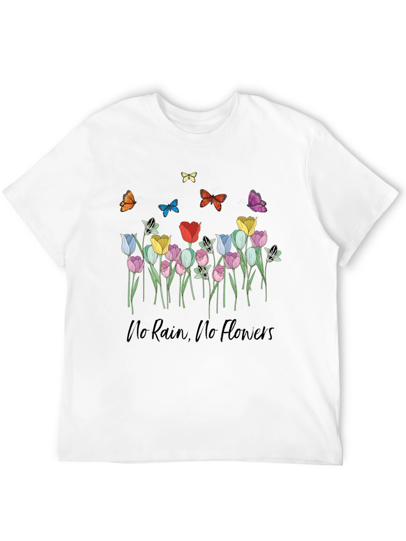 Floral Butterfly T-Shirt - No Rain No Flowers