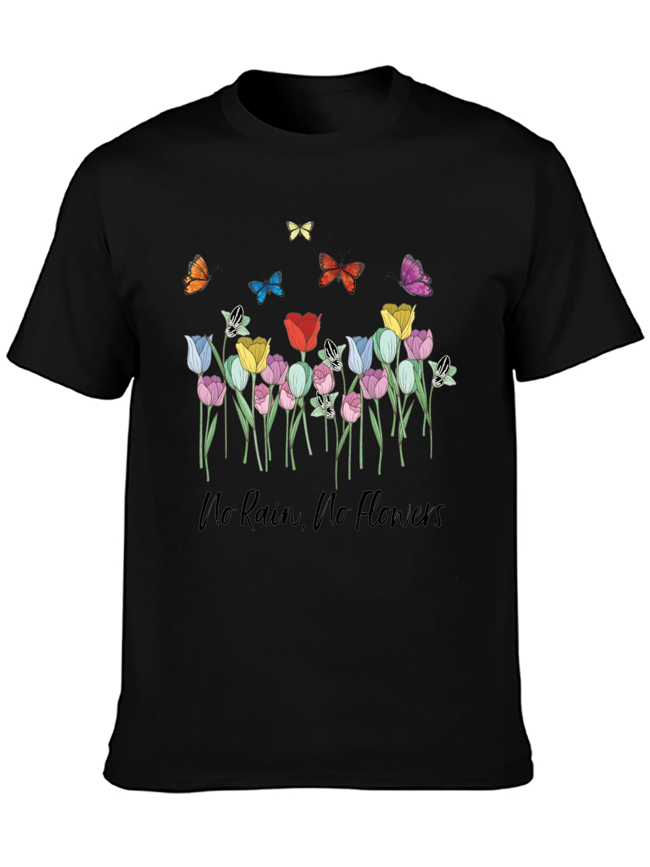 Floral Butterfly T-Shirt - No Rain No Flowers
