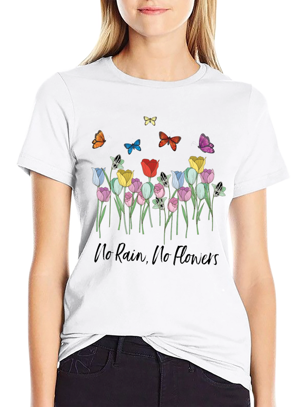 Floral Butterfly T-Shirt - No Rain No Flowers