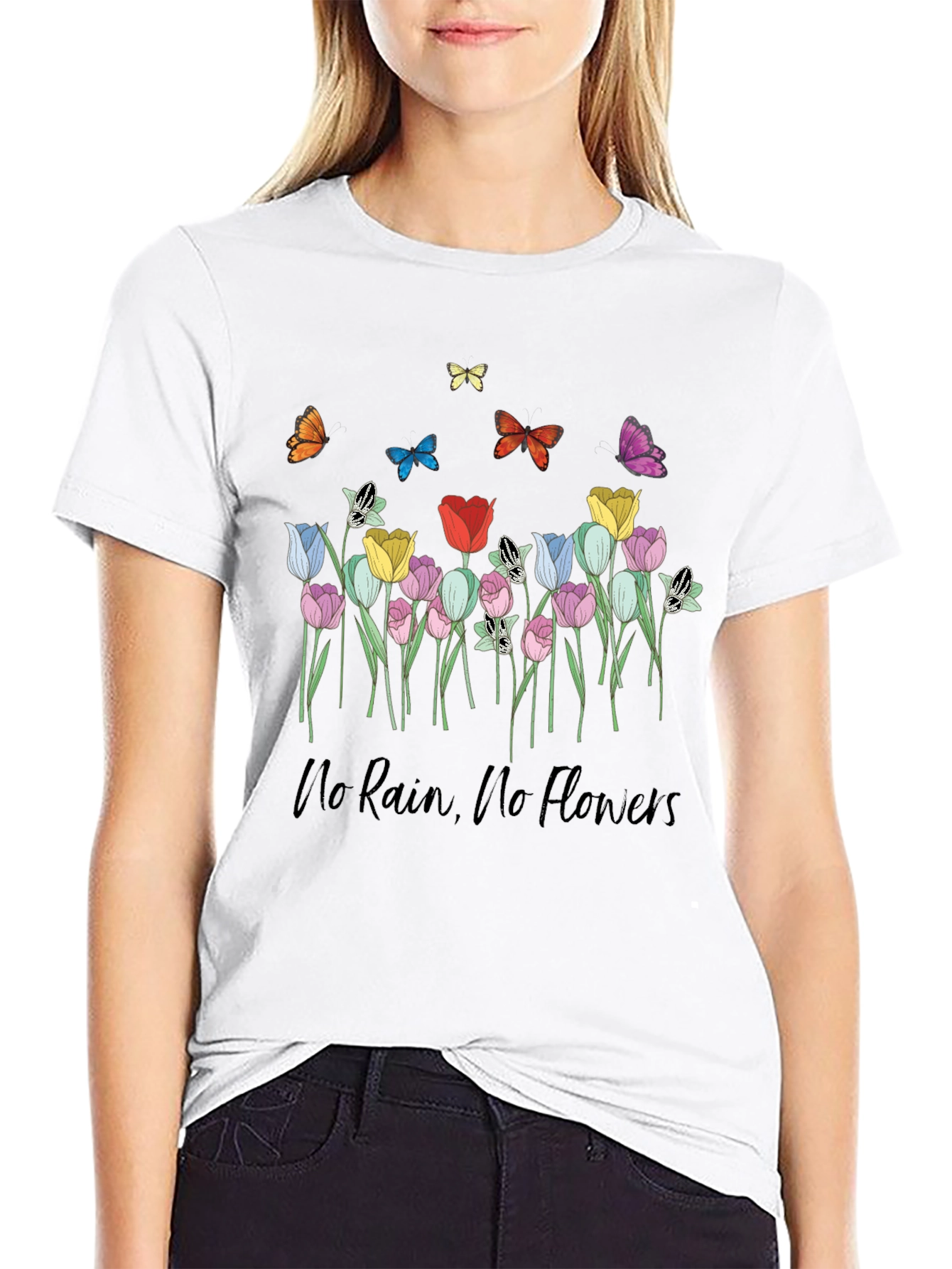 Floral Butterfly T-Shirt - No Rain No Flowers