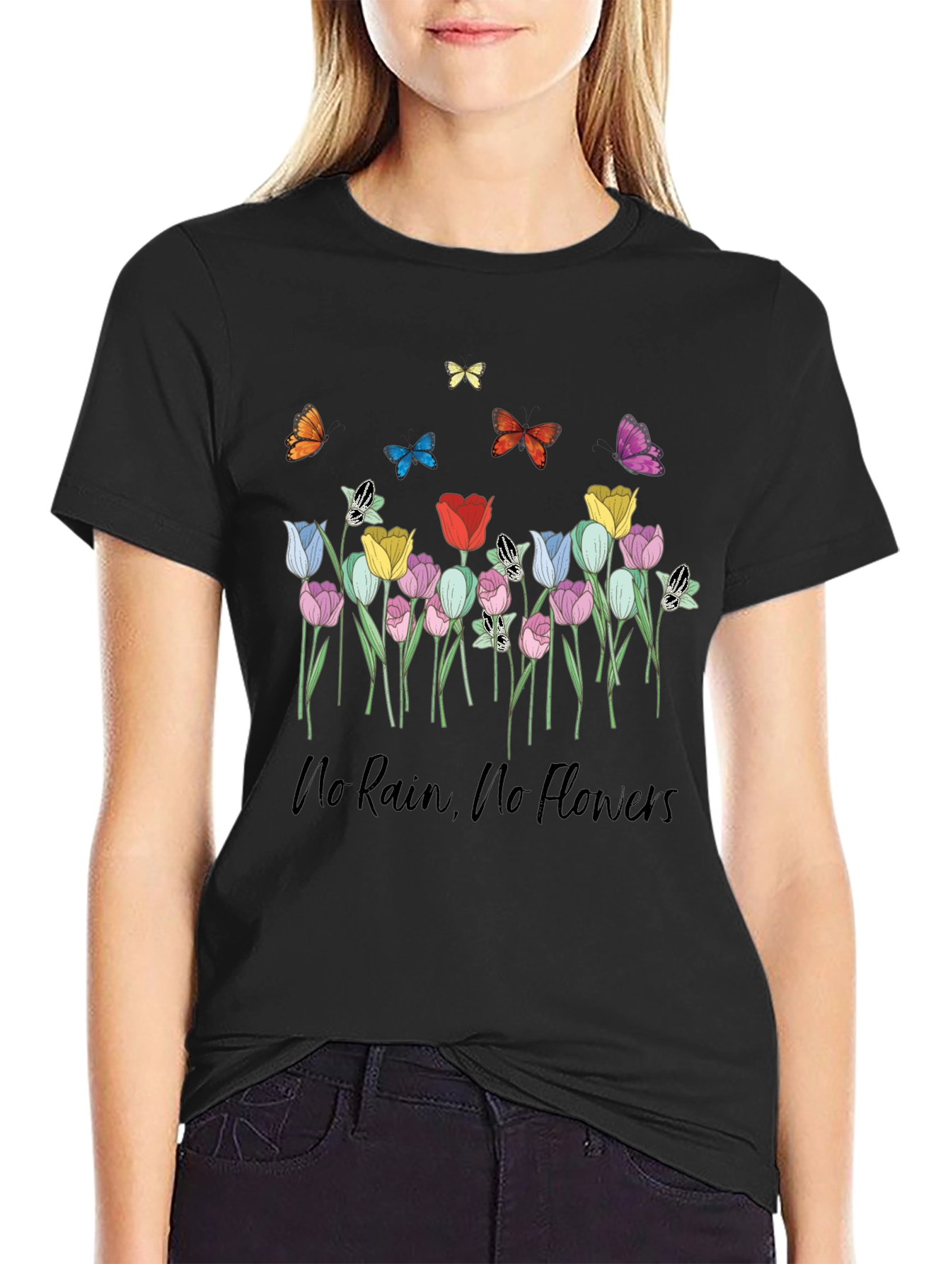 Floral Butterfly T-Shirt - No Rain No Flowers