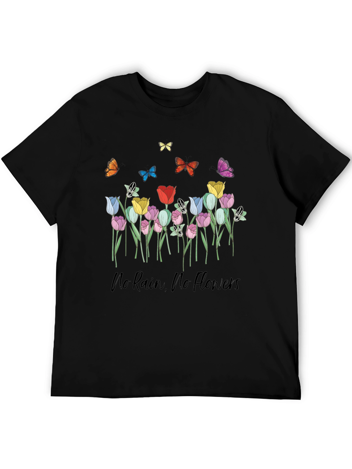 Floral Butterfly T-Shirt - No Rain No Flowers