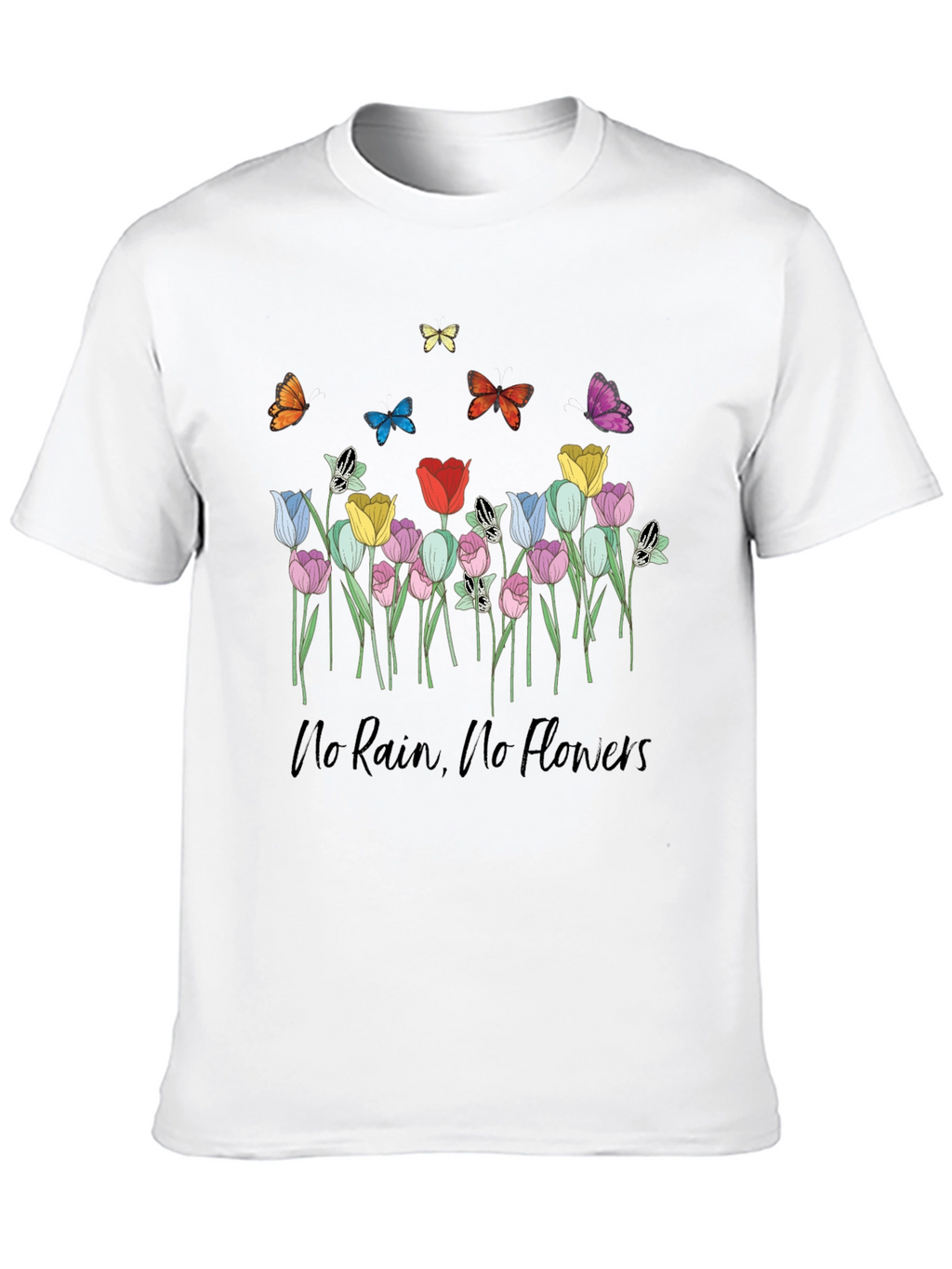 Floral Butterfly T-Shirt - No Rain No Flowers
