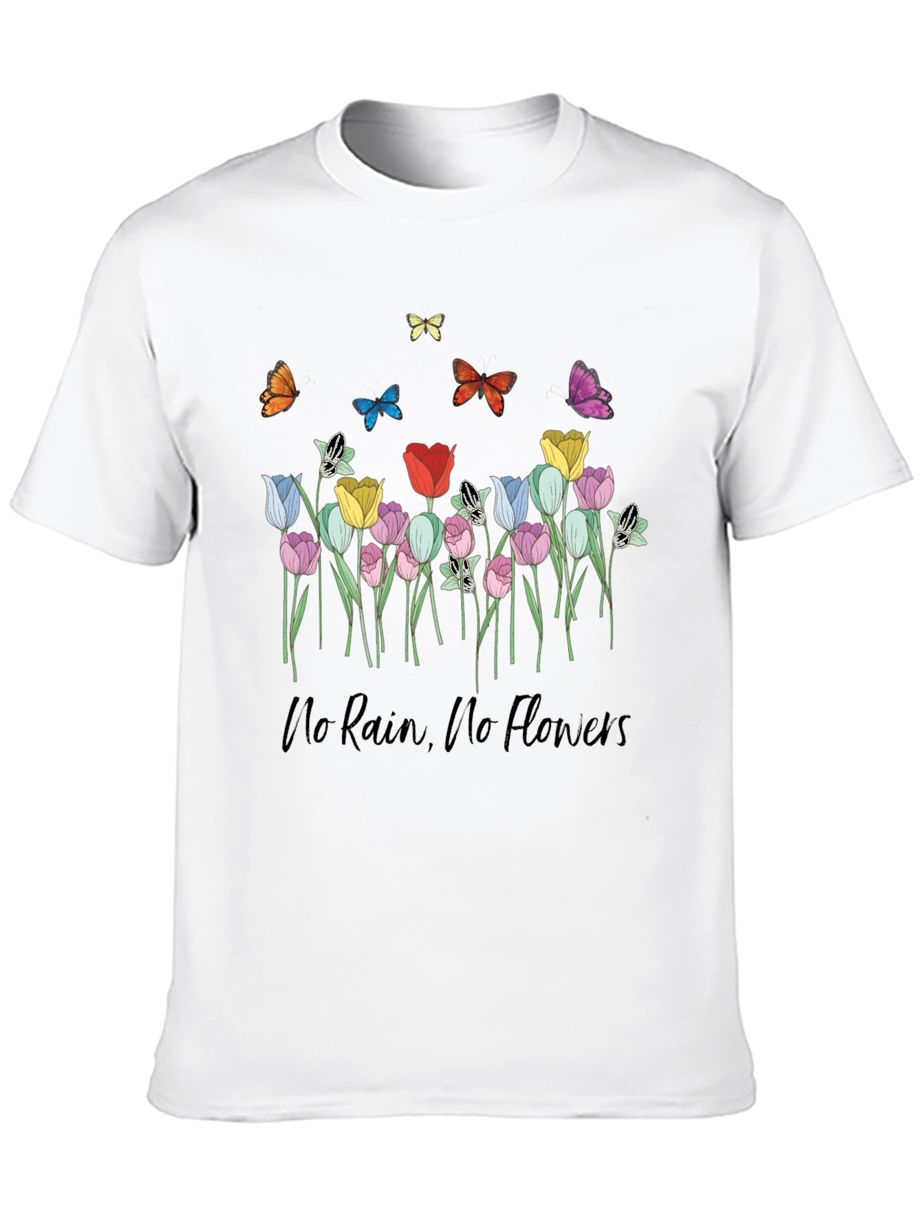 Floral Butterfly T-Shirt - No Rain No Flowers