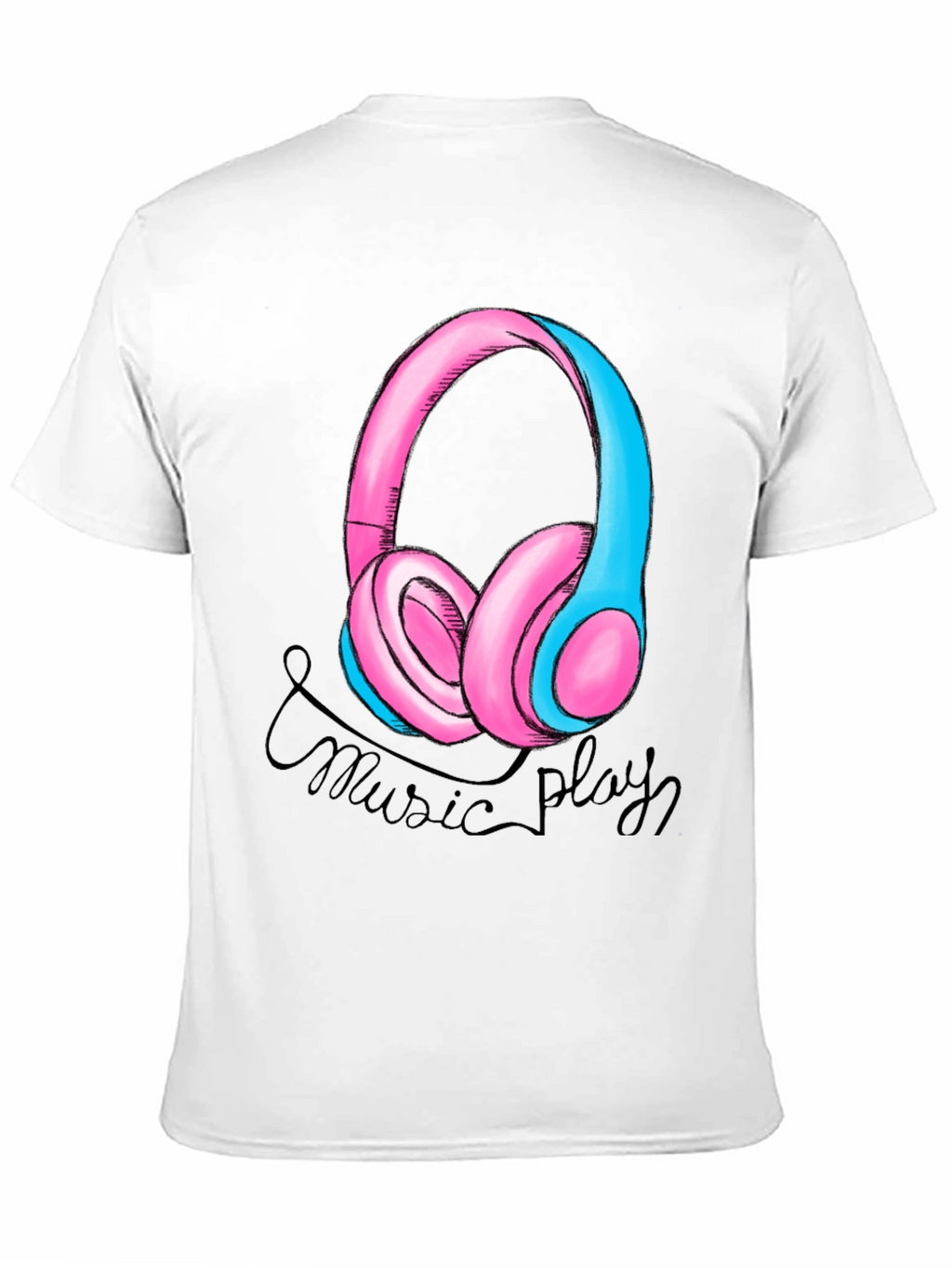Music Play Headphones Graphic T-Shirt - Black