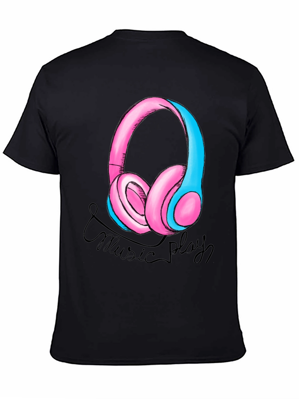 Music Play Headphones Graphic T-Shirt - Black