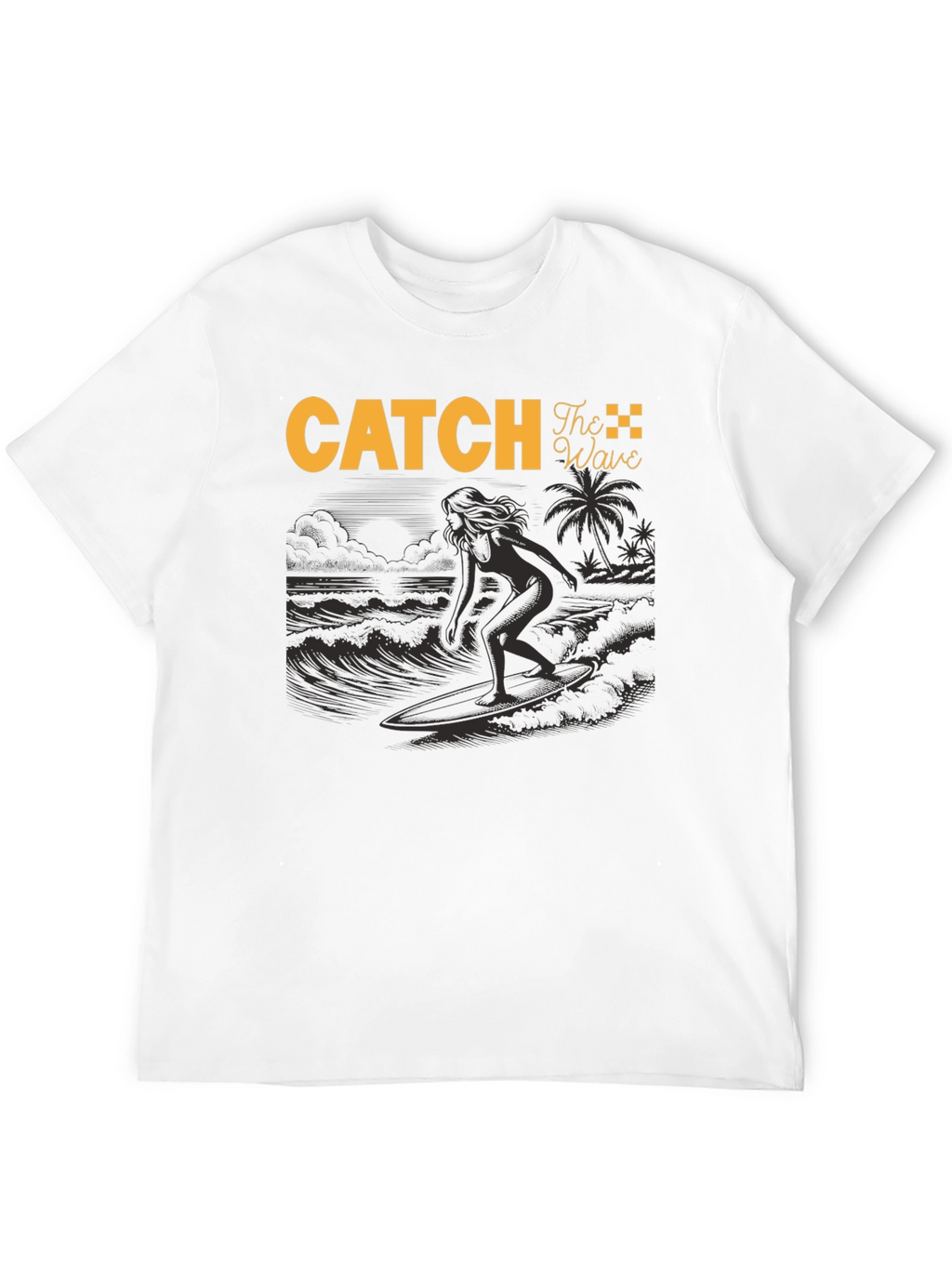 Catch The Wave Black T-Shirt Surfing Design