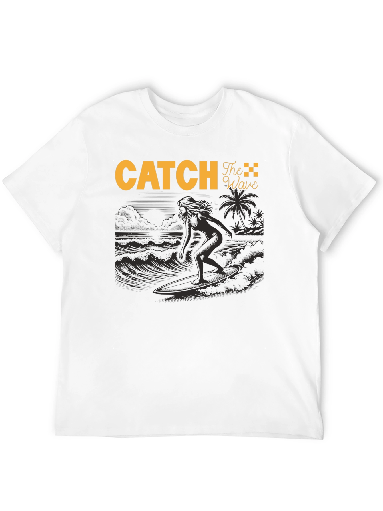 Catch The Wave Black T-Shirt Surfing Design