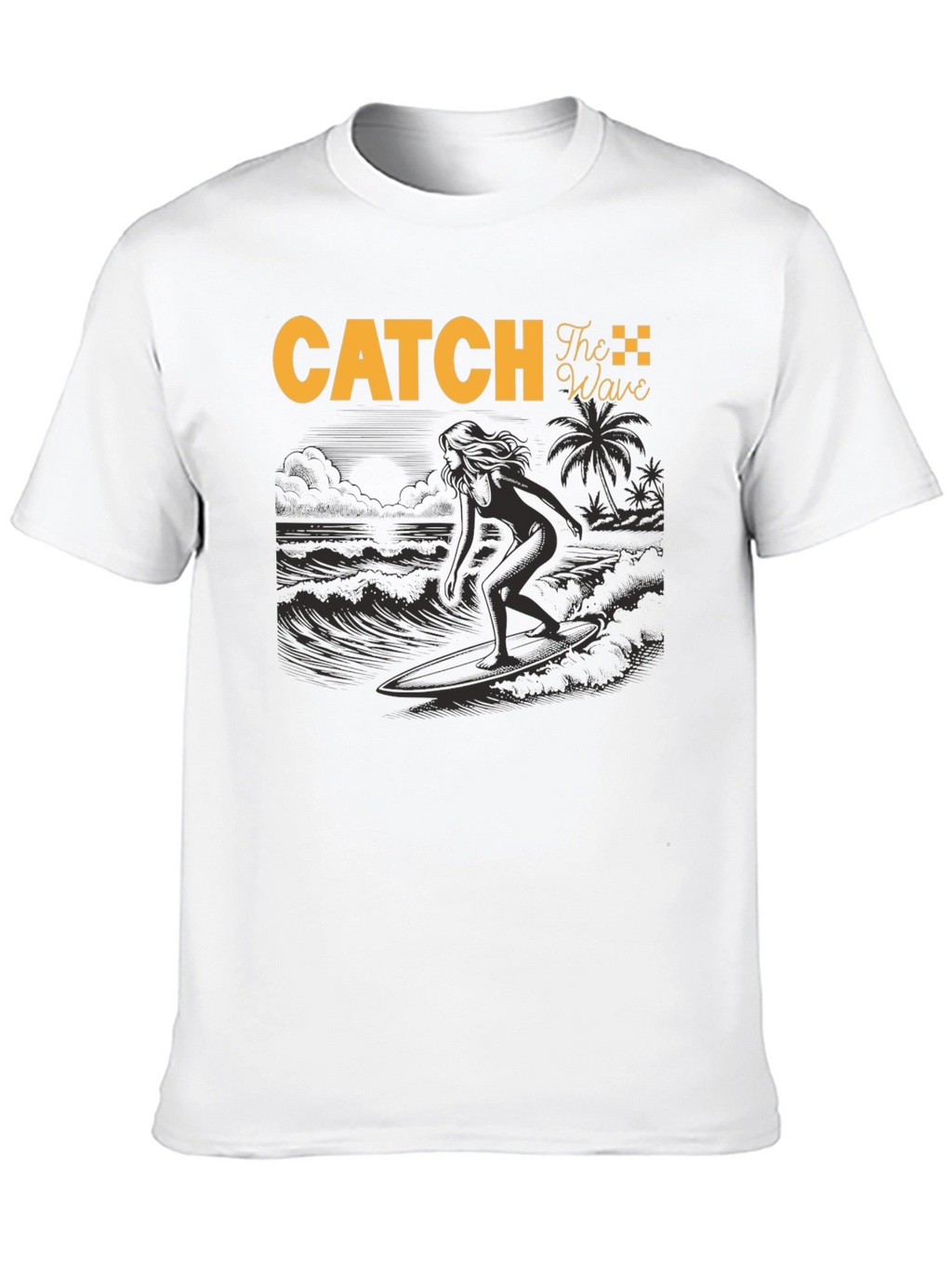 Catch The Wave Black T-Shirt Surfing Design