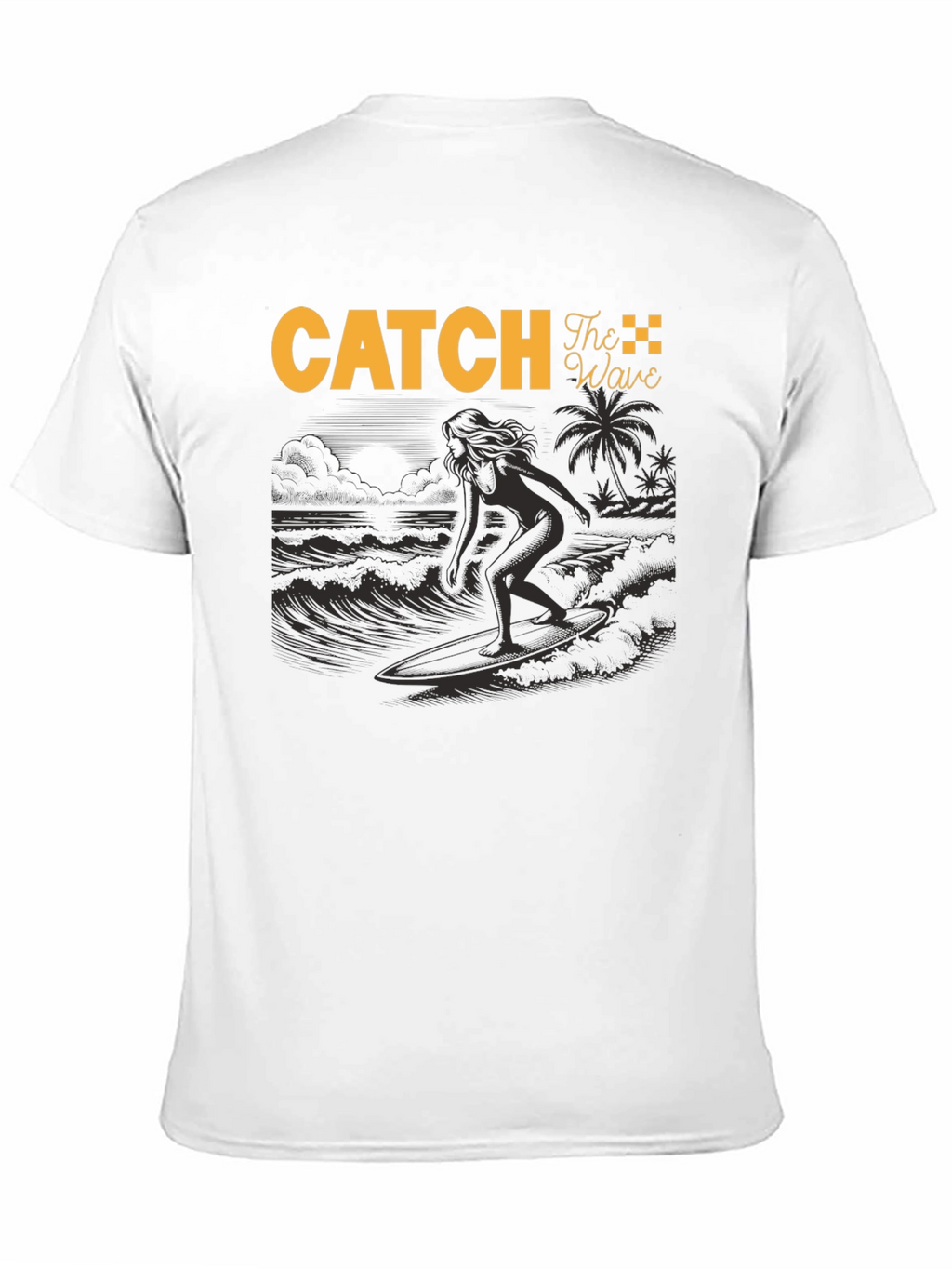 Catch The Wave Black T-Shirt Surfing Design