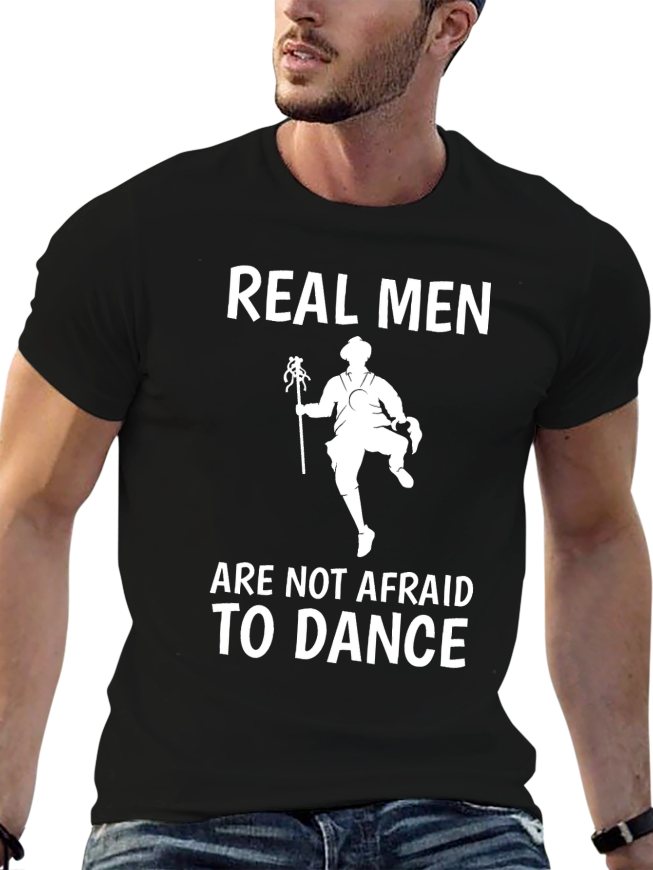 Real Men Dance Graphic Tee - Stylish Black Cotton T-Shirt