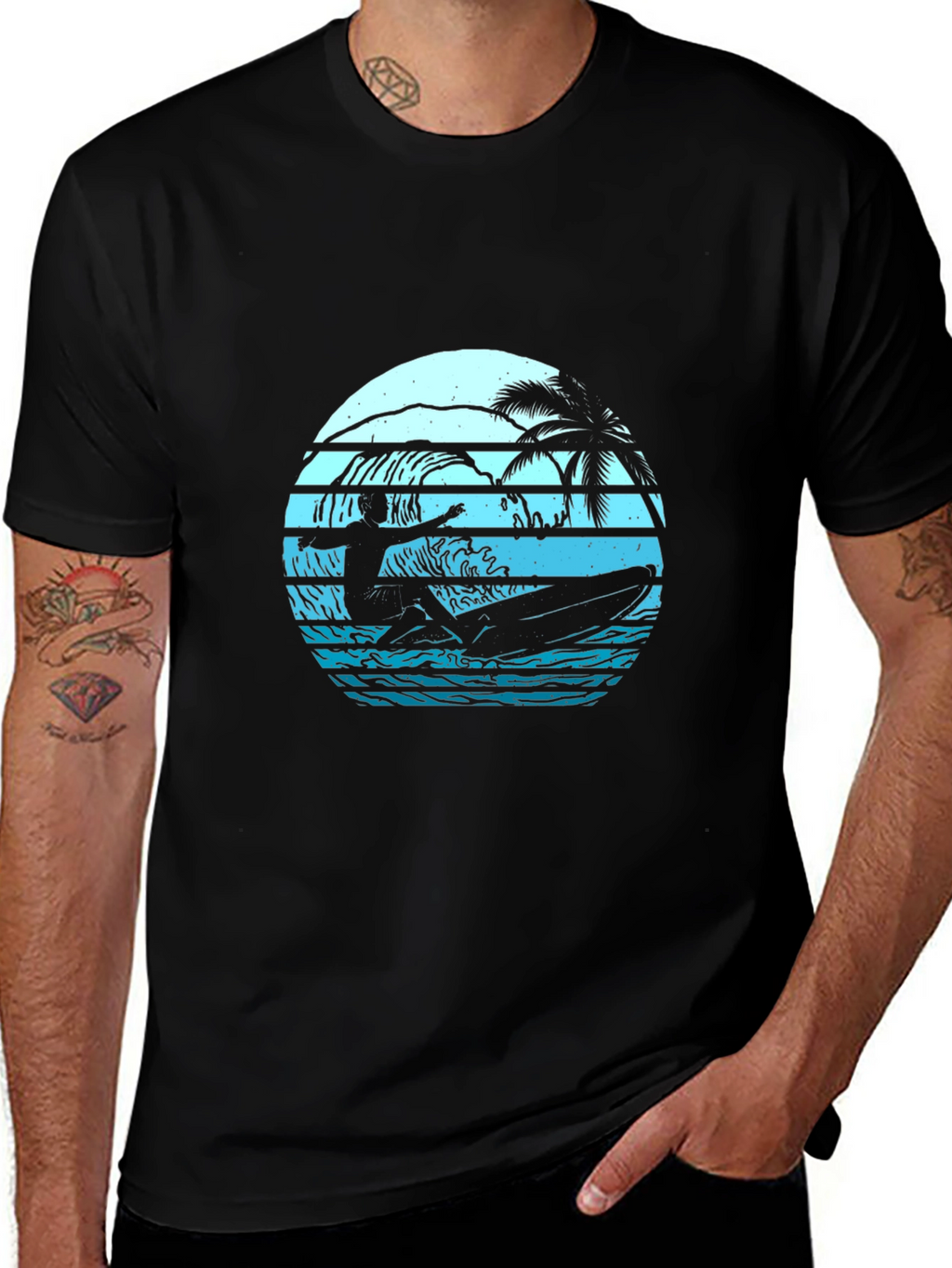 Surfing Sunset Graphic Tee - Retro Style