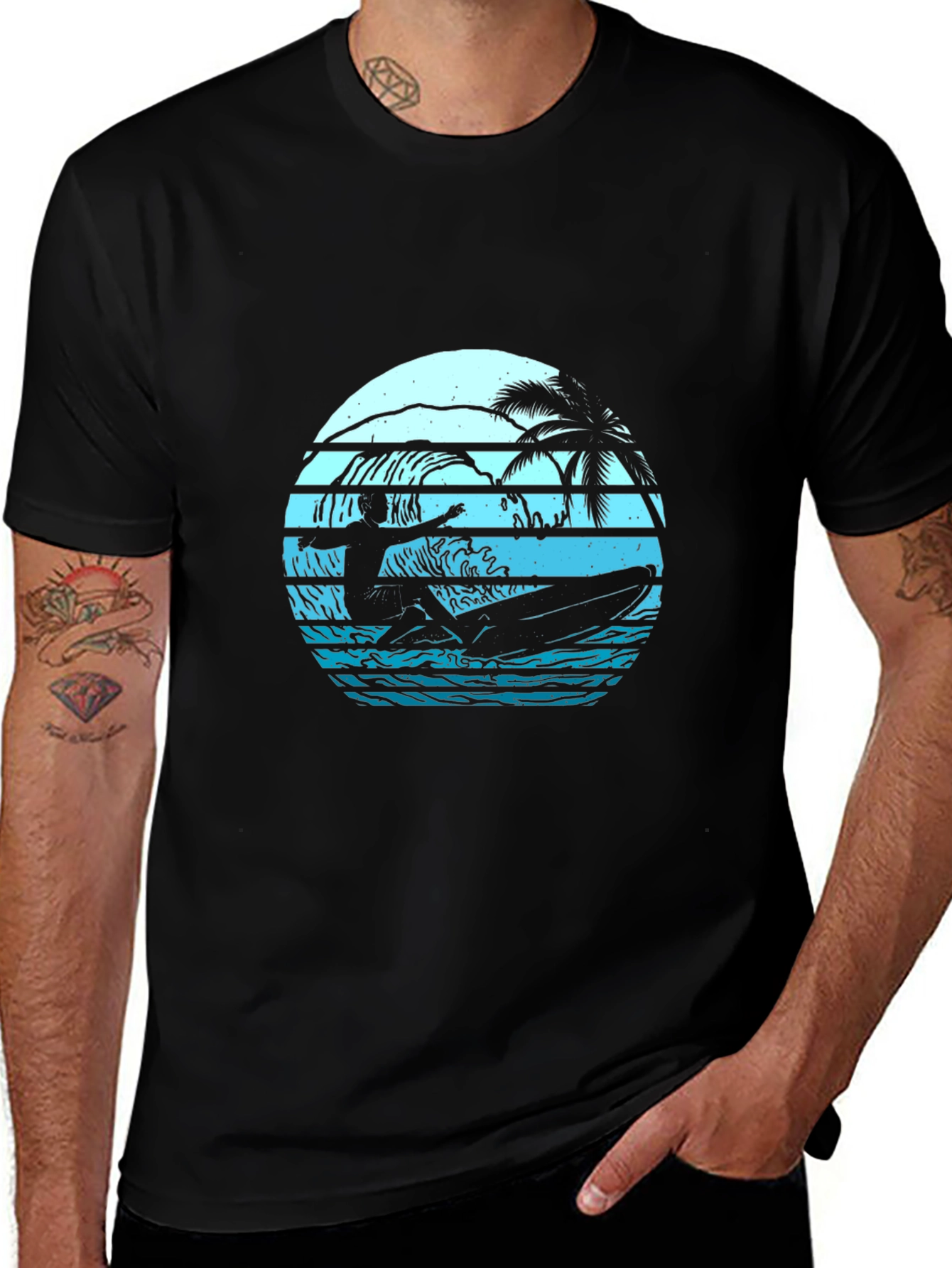 Surfing Sunset Graphic Tee - Retro Style