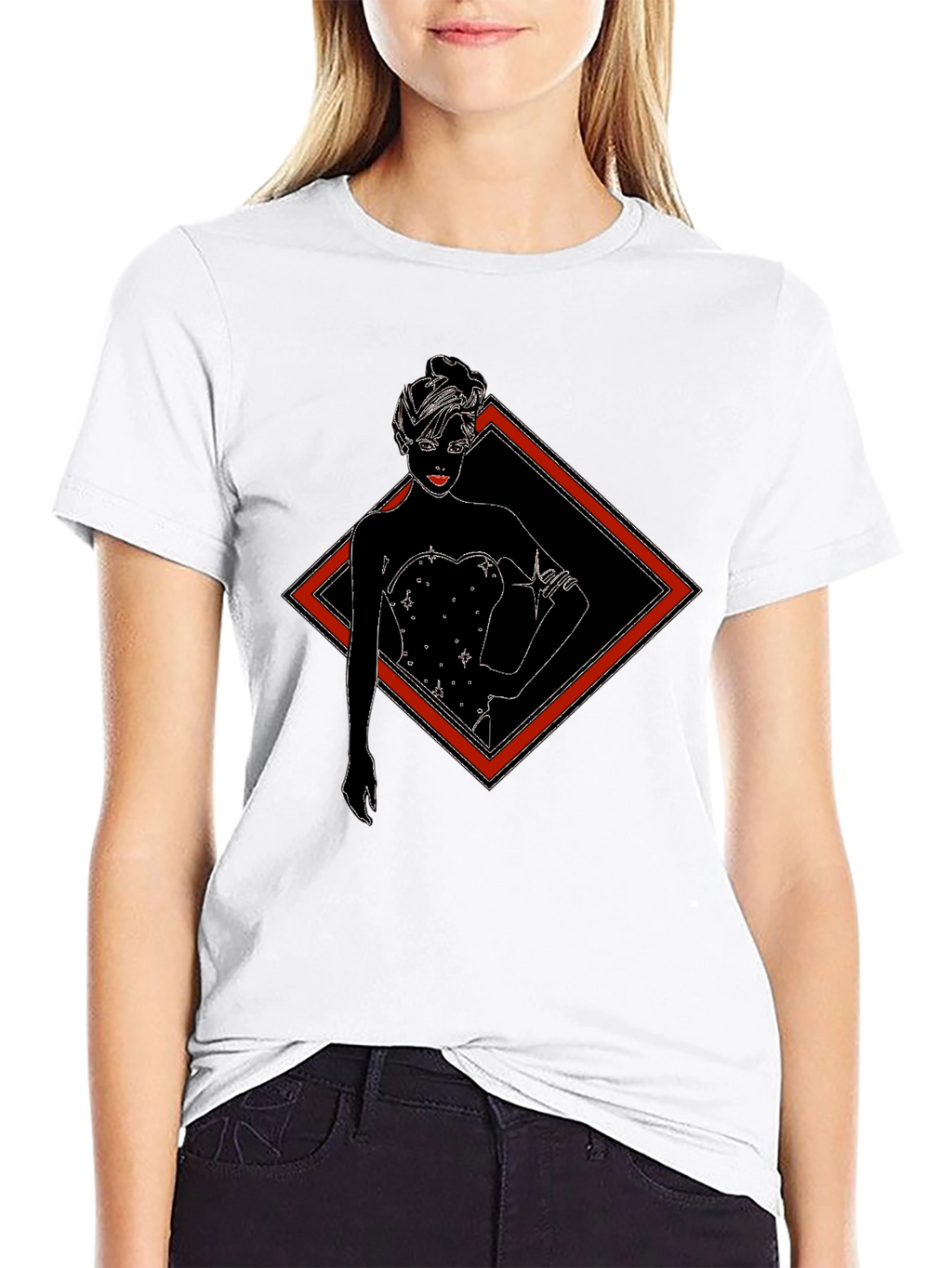 Black T-Shirt with Diamond Lady Graphic Tee