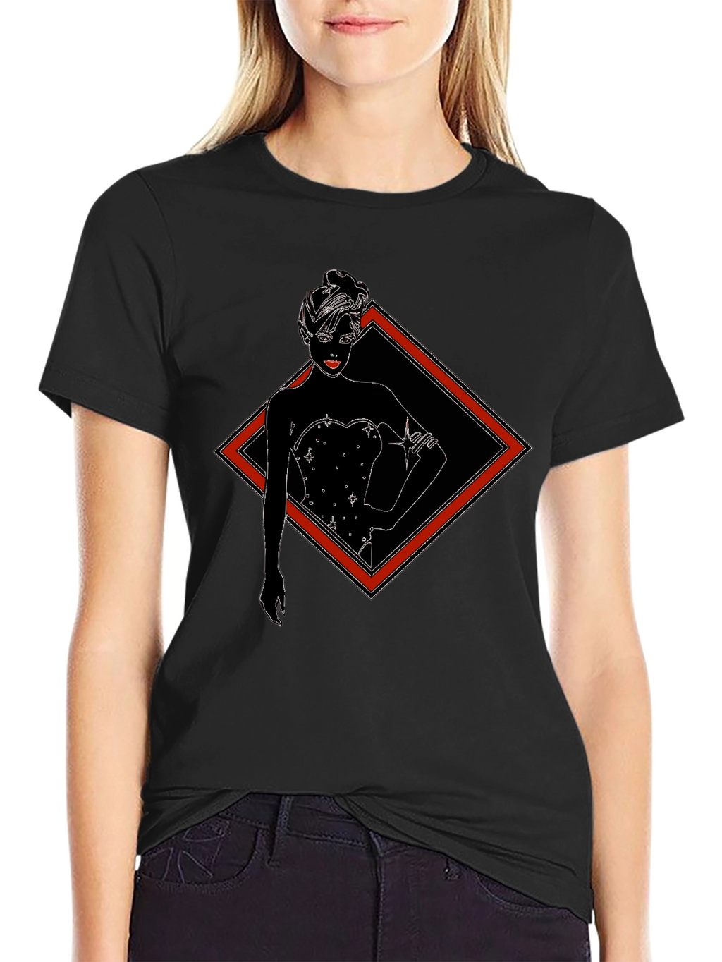 Black T-Shirt with Diamond Lady Graphic Tee