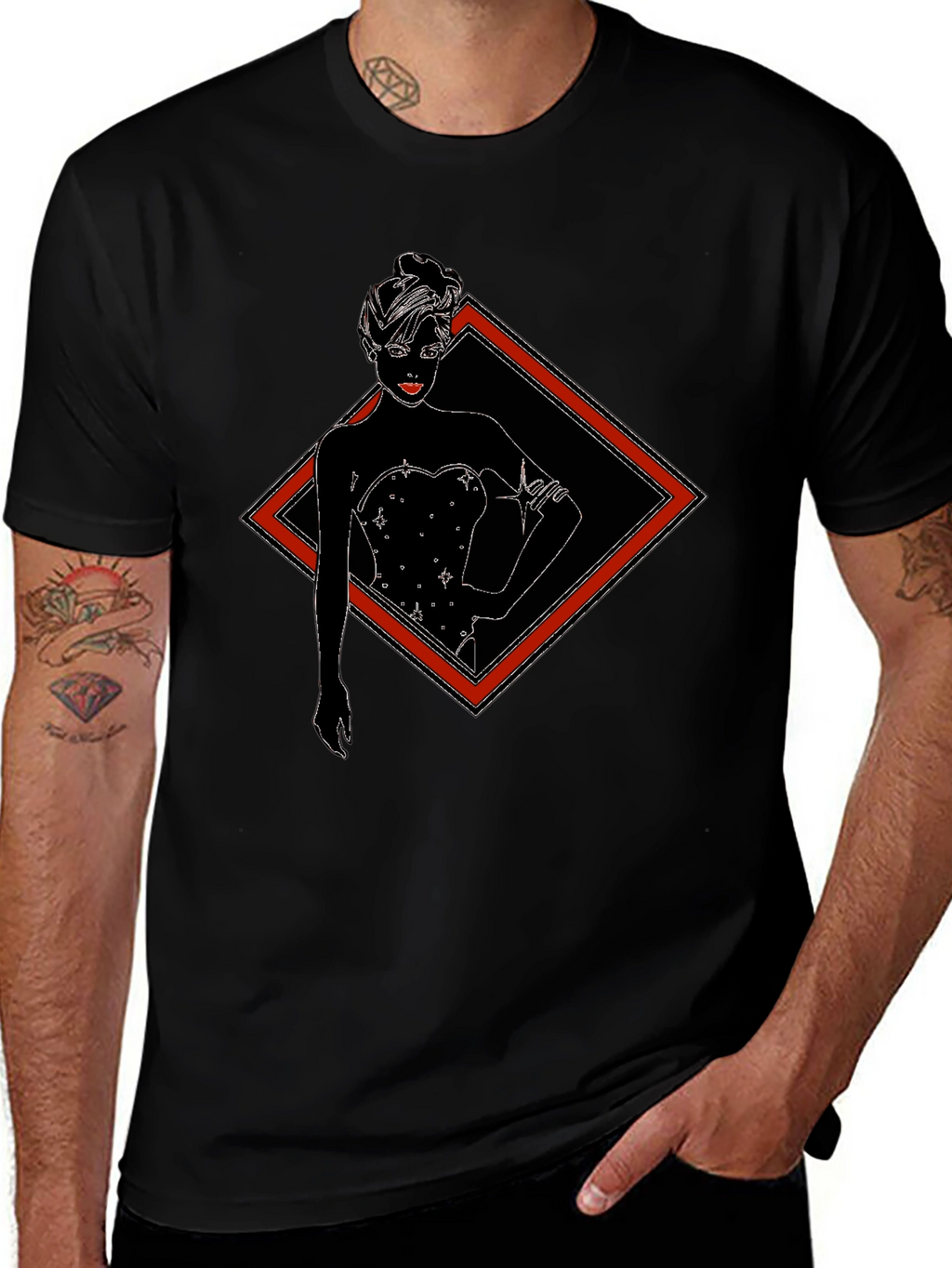 Black T-Shirt with Diamond Lady Graphic Tee