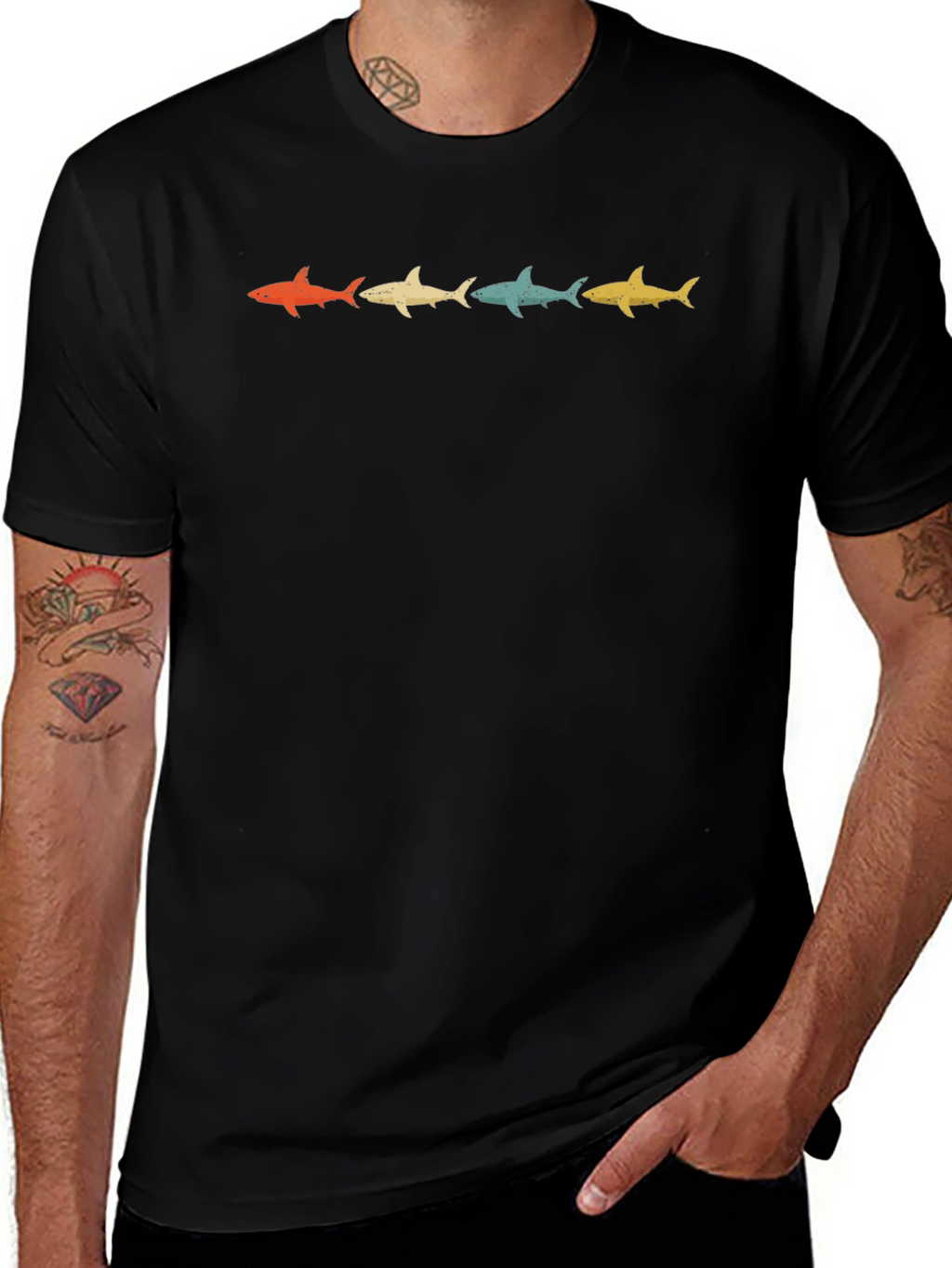 Retro Shark Row Graphic T-Shirt