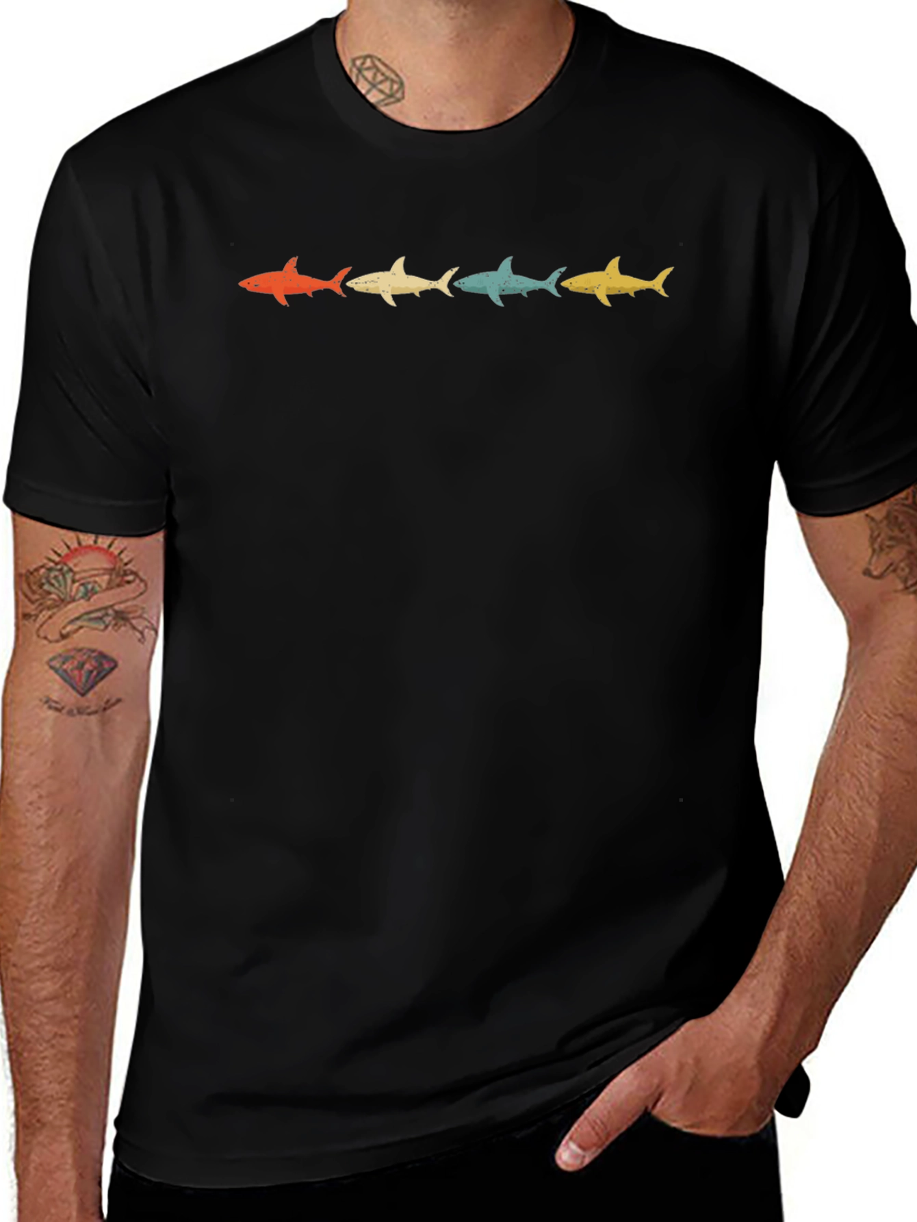 Retro Shark Row Graphic T-Shirt