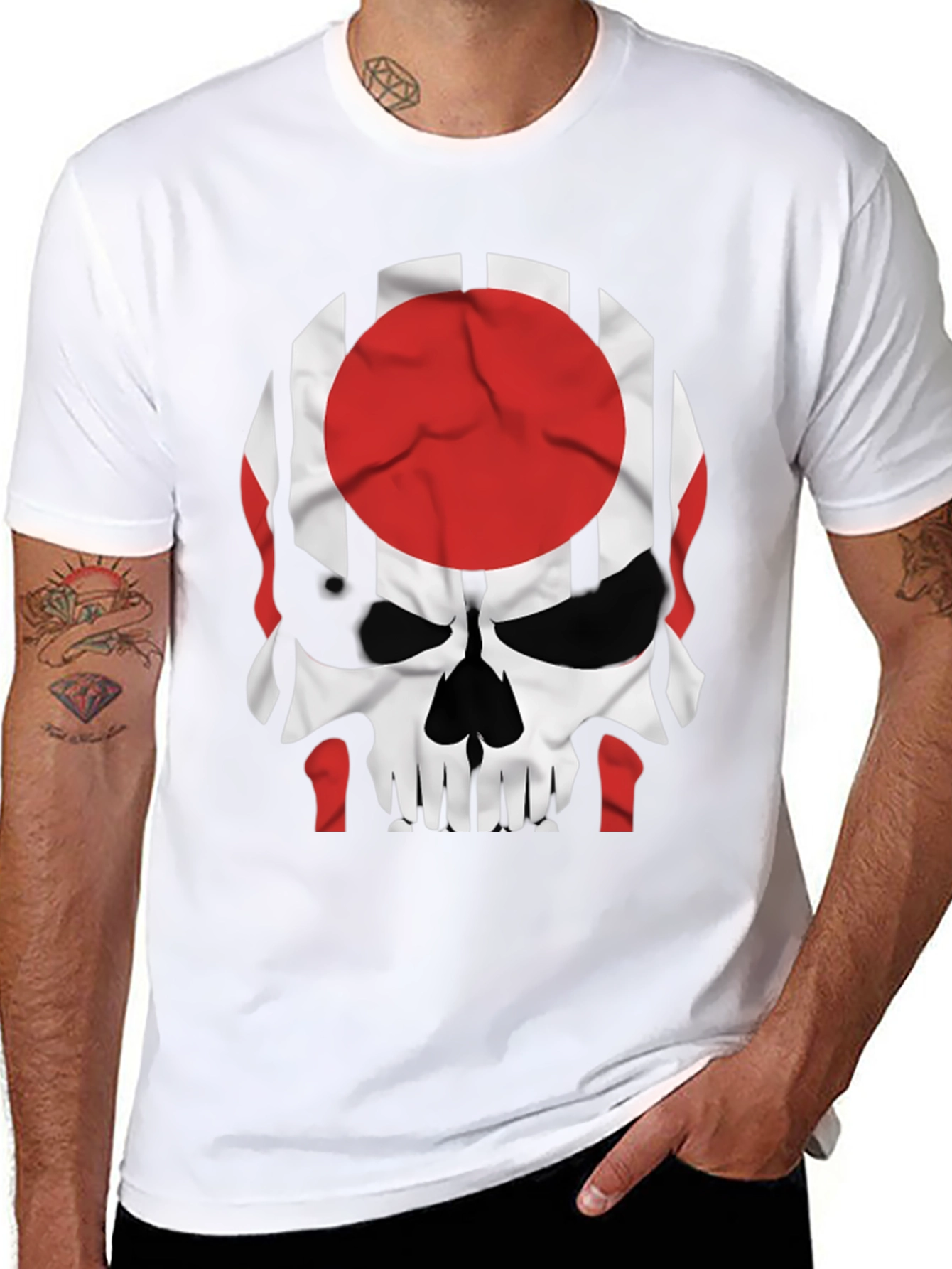Skull Japan Flag Graphic Tee - Mens Black T-Shirt