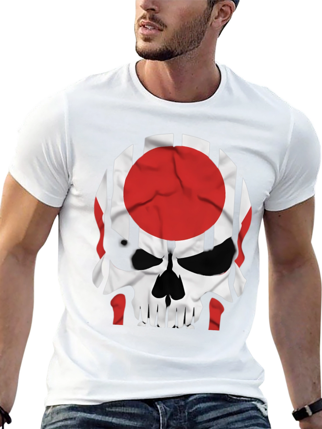 Skull Japan Flag Graphic Tee - Mens Black T-Shirt