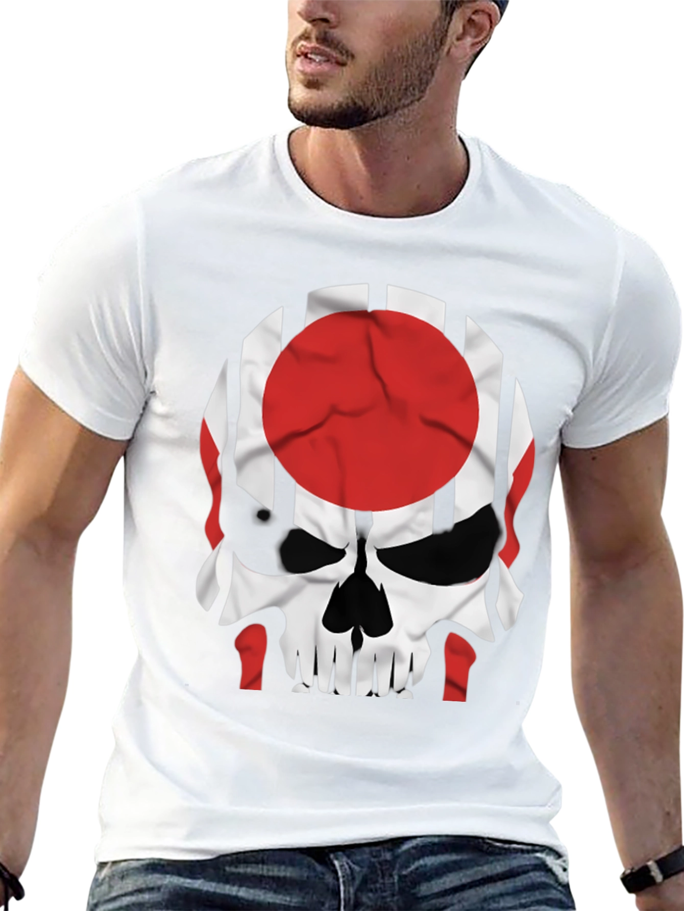 Skull Japan Flag Graphic Tee - Mens Black T-Shirt