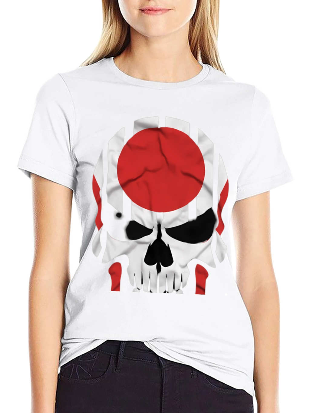 Skull Japan Flag Graphic Tee - Mens Black T-Shirt