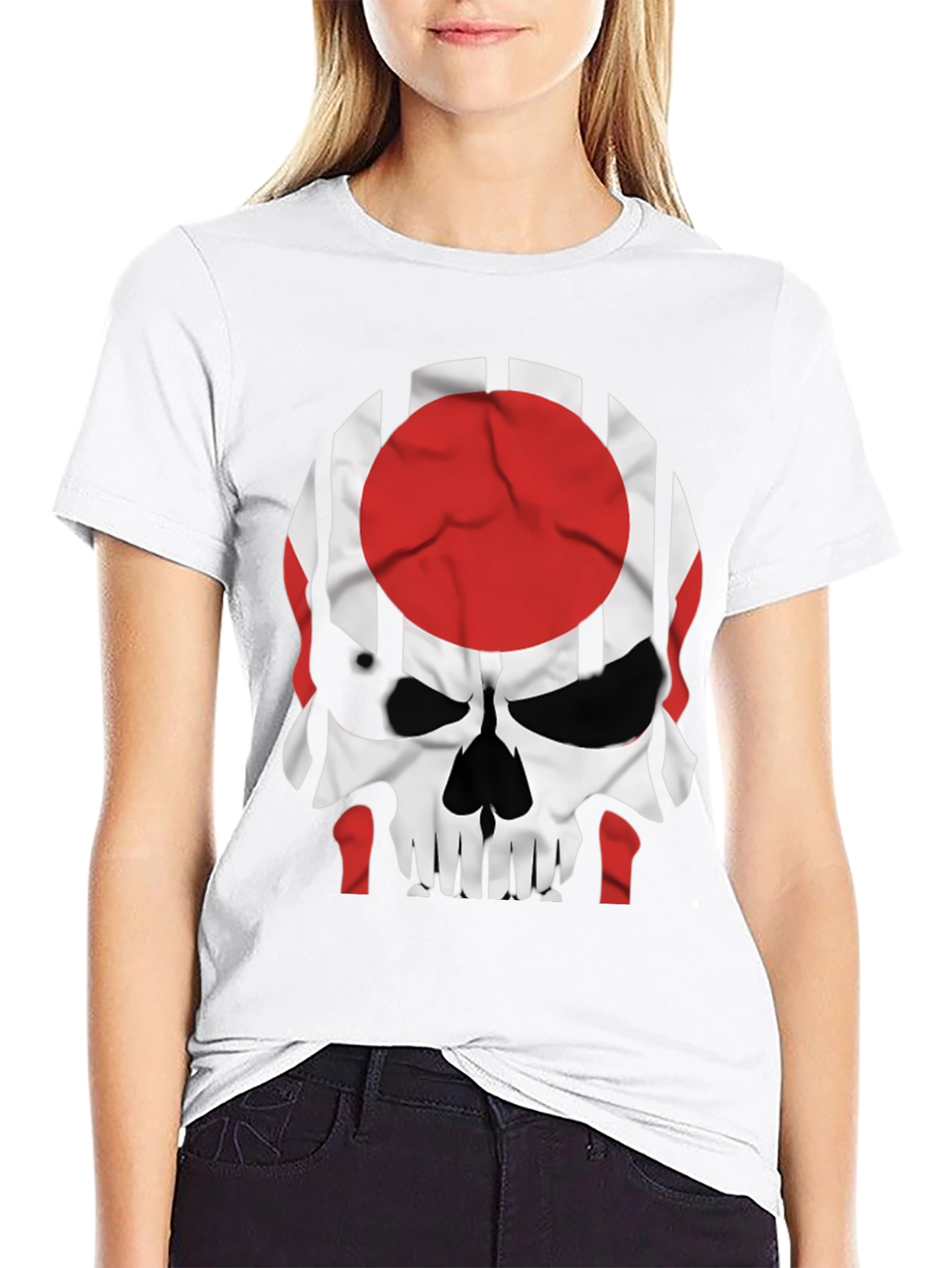 Skull Japan Flag Graphic Tee - Mens Black T-Shirt