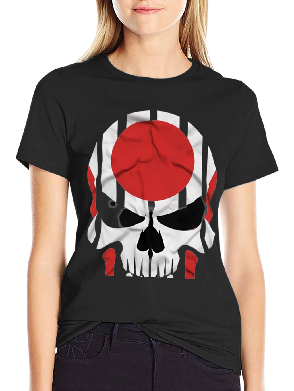 Skull Japan Flag Graphic Tee - Mens Black T-Shirt